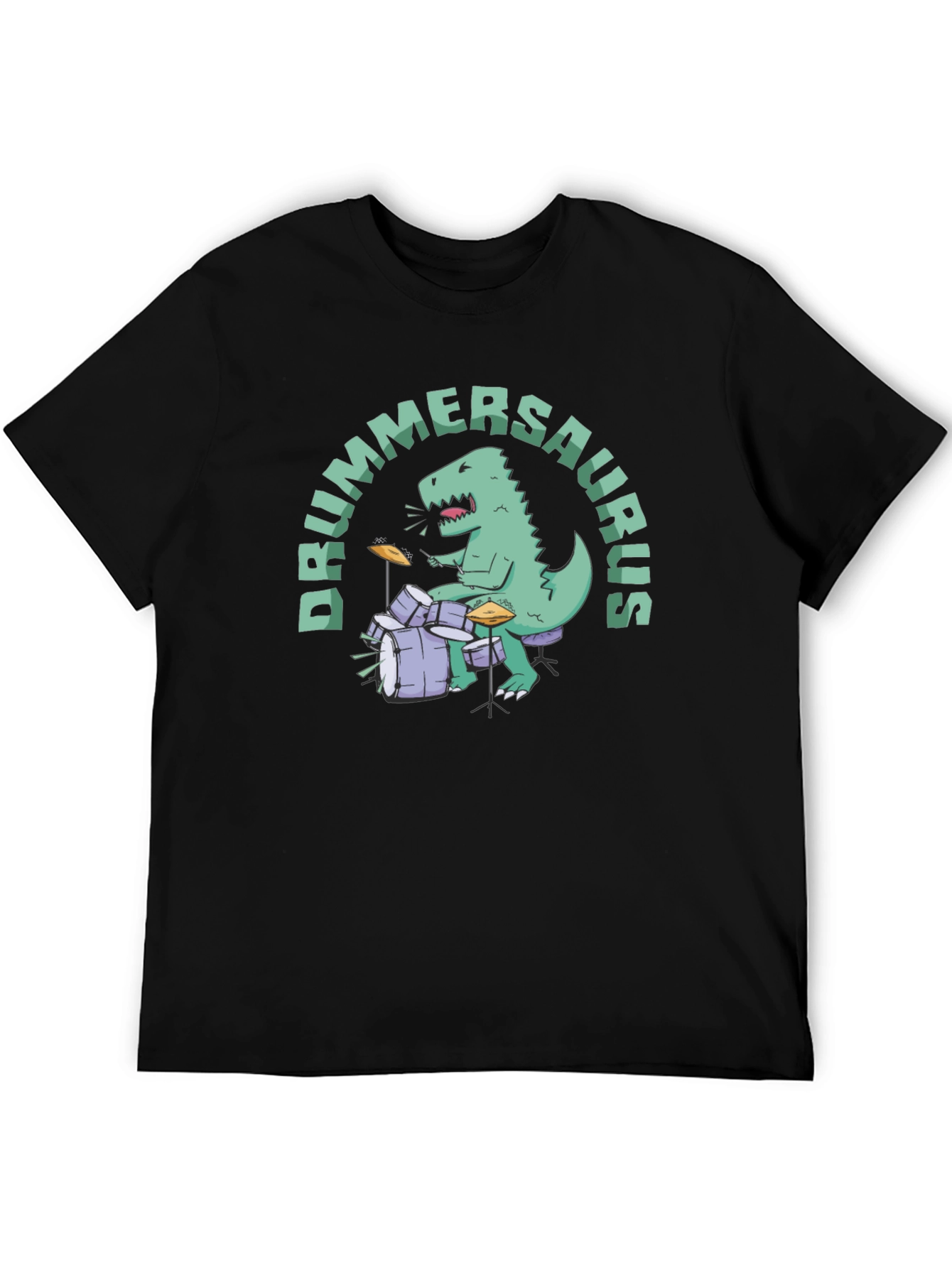 Black Drummersaurus T-Shirt - Dino Drummer Tee view 5
