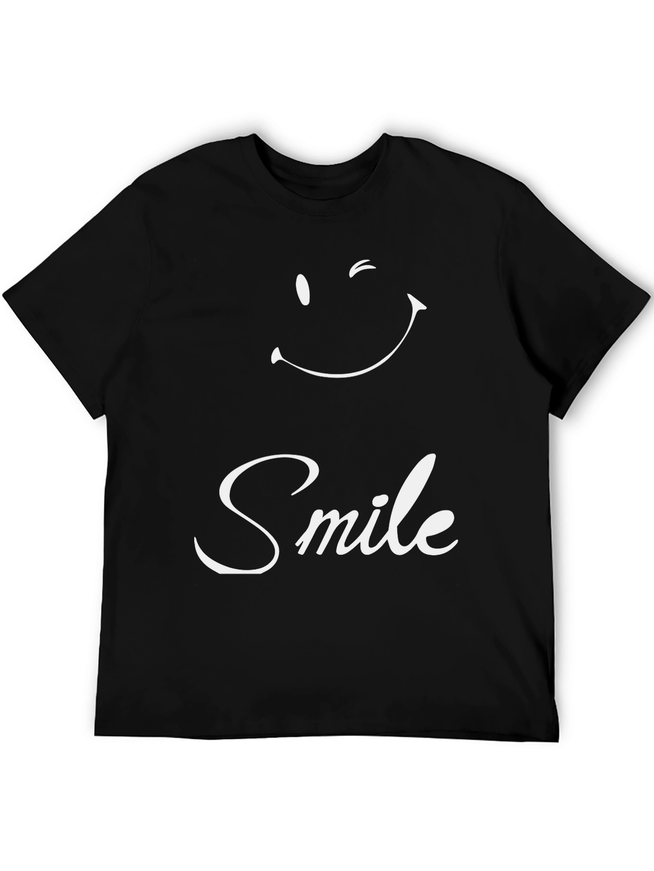 Black Smile Graphic Tee - Black Crew Neck Casual Shirt view 5