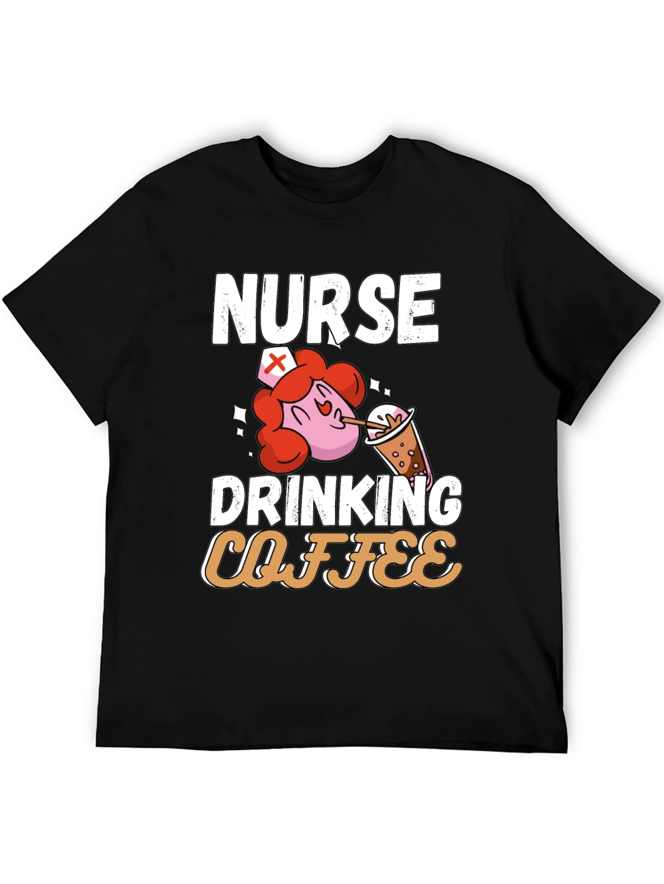 Black Nurse Drinking Coffee Graphic T-Shirt view 5