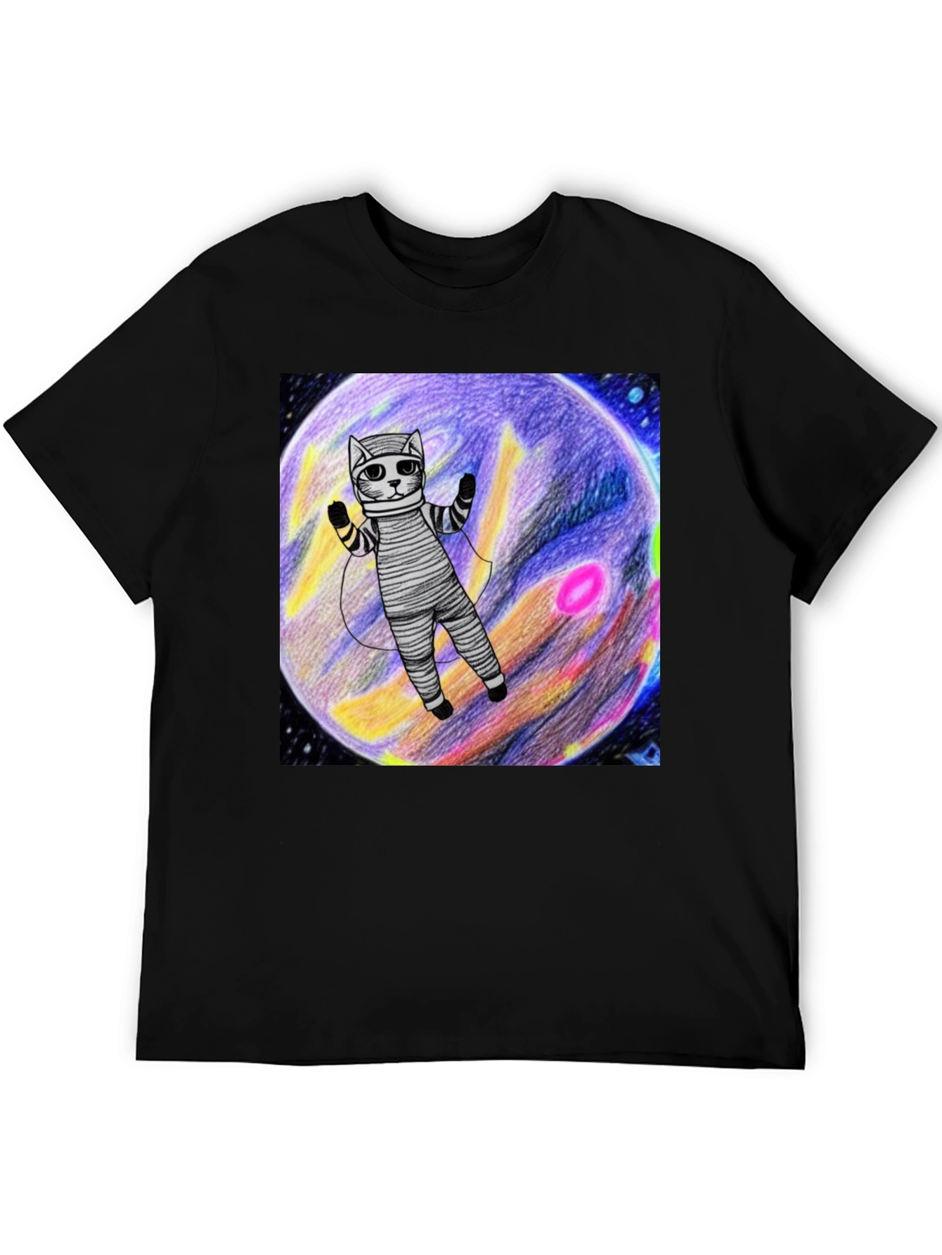 Black Cosmic Cat T-Shirt - Space Explorer Design view 5
