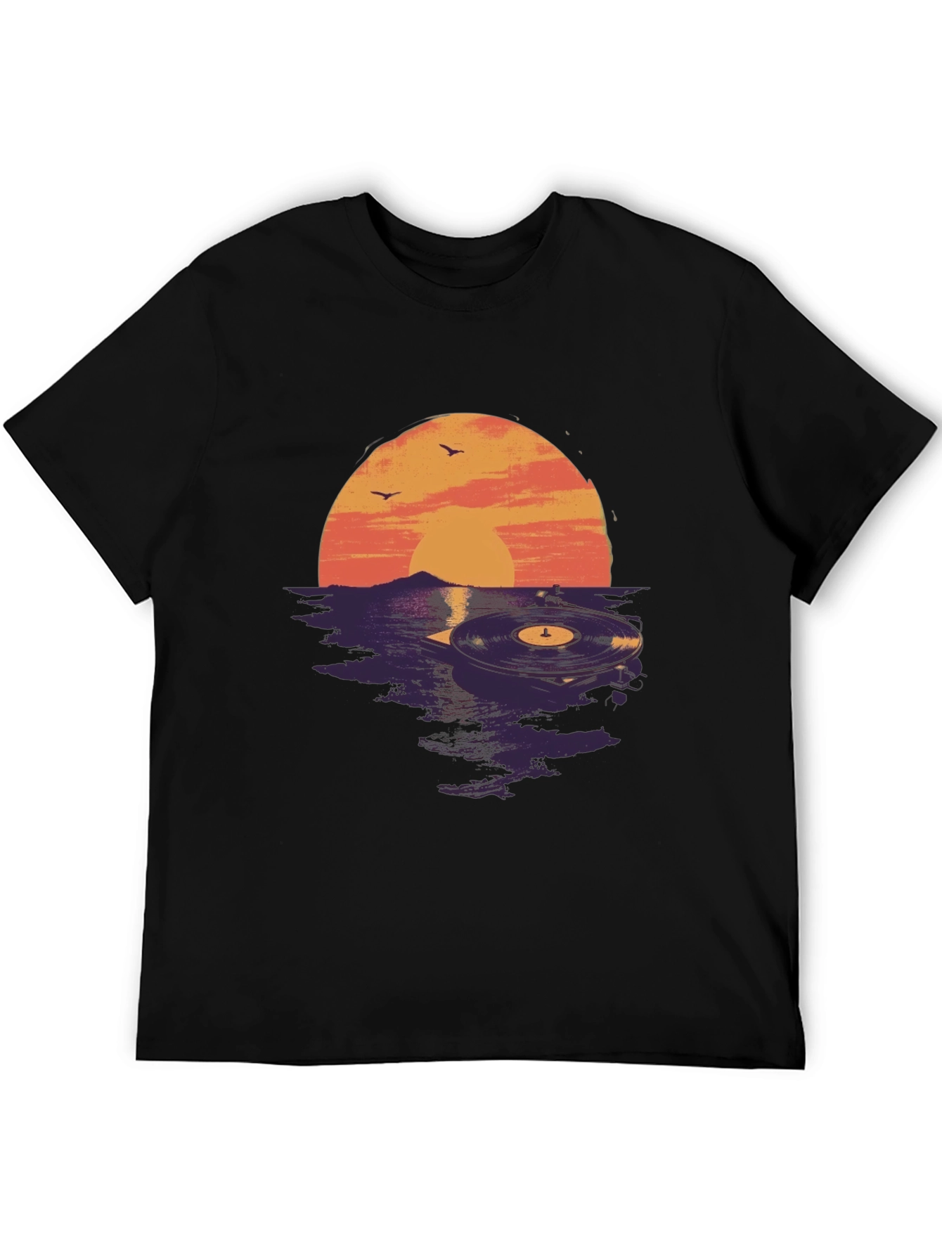 Black Sunset Vinyl Record Graphic Tee - Unique Music Lover Shirt view 5
