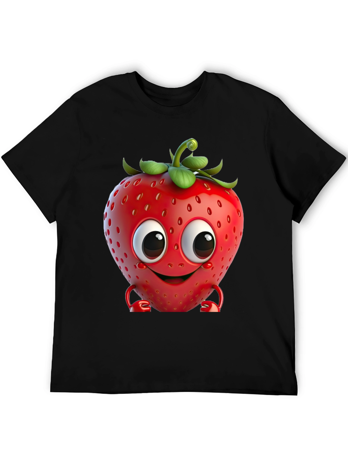 Black Cute Strawberry Character Graphic Tee - Black view 5