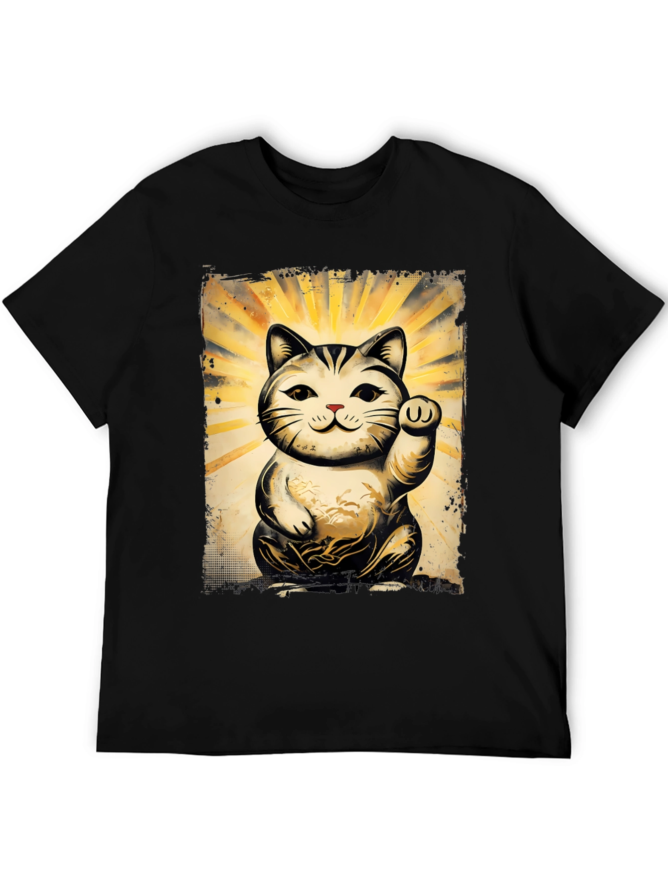 Black Lucky Cat Graphic T-Shirt - Unisex Soft Cotton Tee view 5