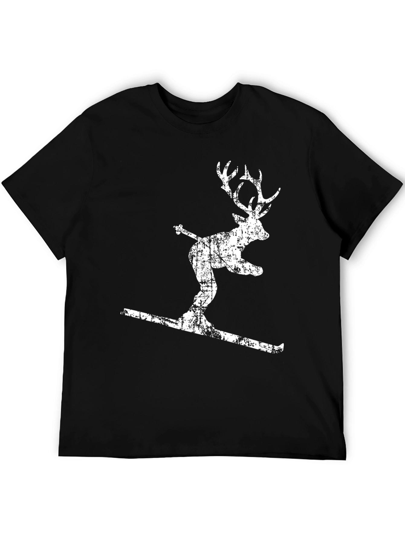 Black Skiing Deer Graphic T-Shirt - Men's Black Tee view 5