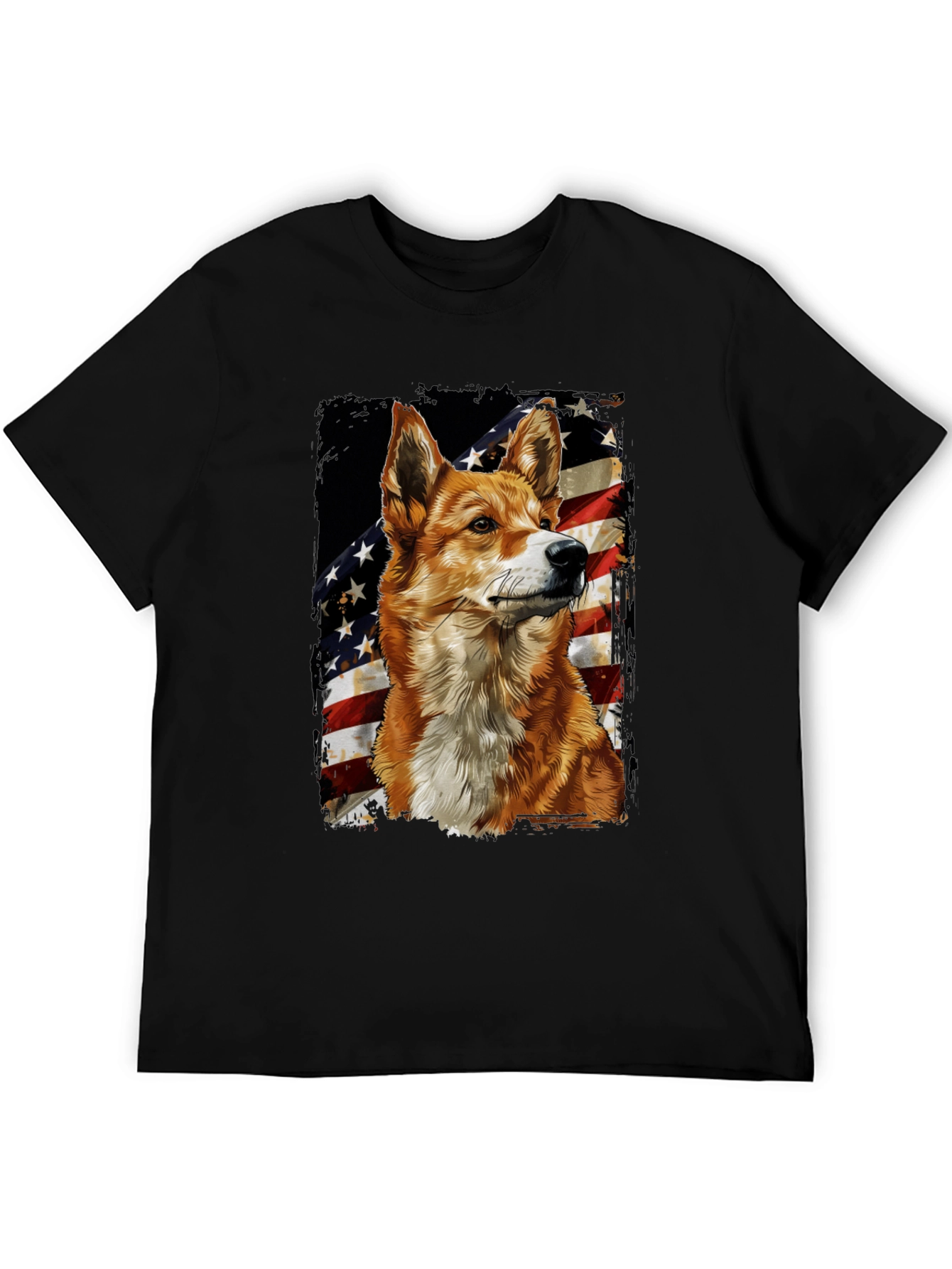 Black Patriotic Dog Graphic Tee - American Flag Design view 5