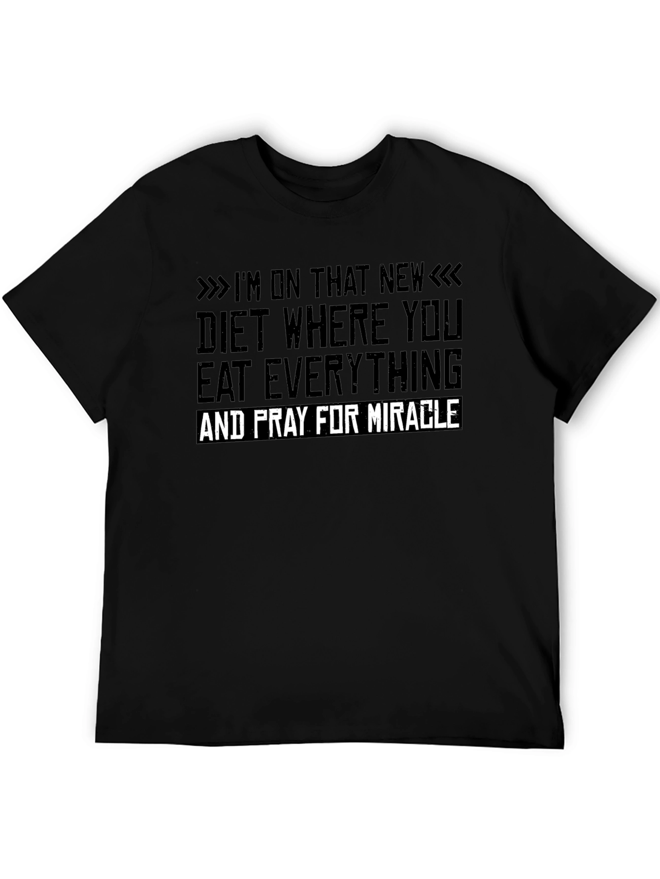 Black Eat Everything and Pray for Miracle Black Graphic T-Shirt view 5