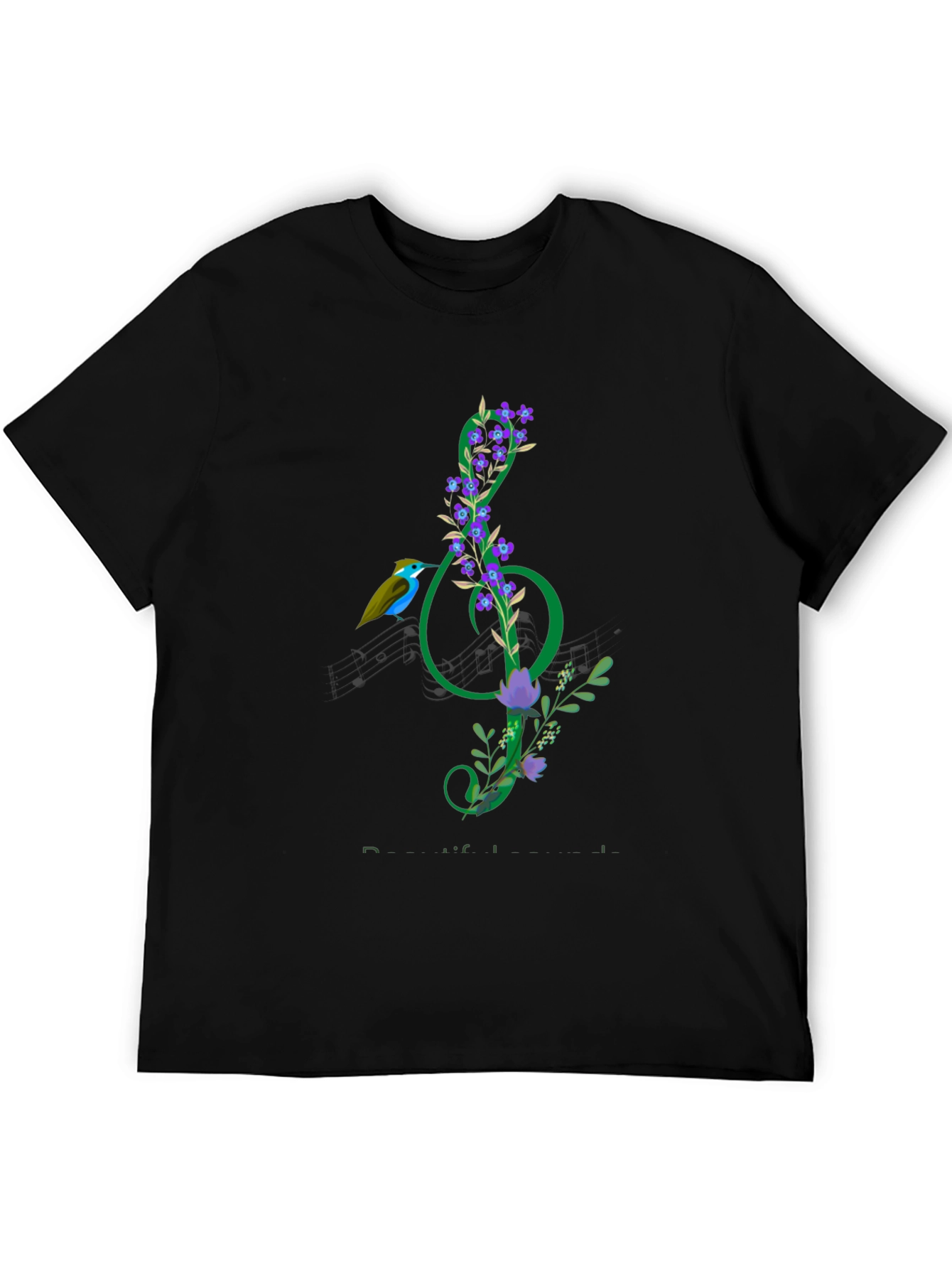 Black Floral Treble Clef T-Shirt - Music Lover Gift view 5