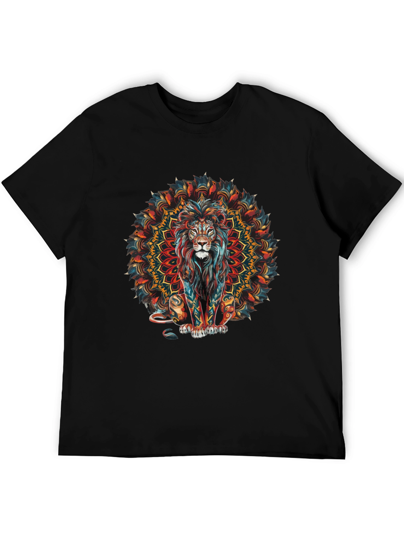 Black Lion Mandala Graphic Black T-Shirt view 5
