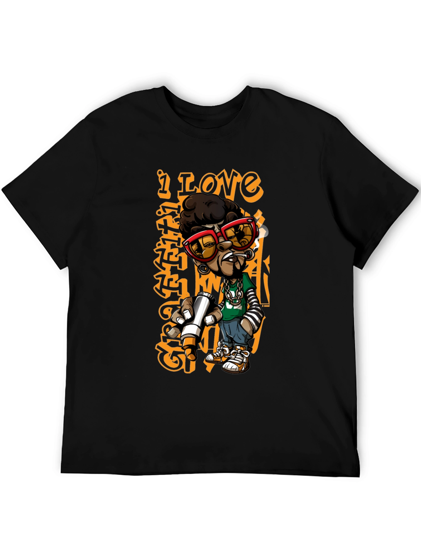 Black Urban Cartoon Graphic Print Black T-Shirt view 5