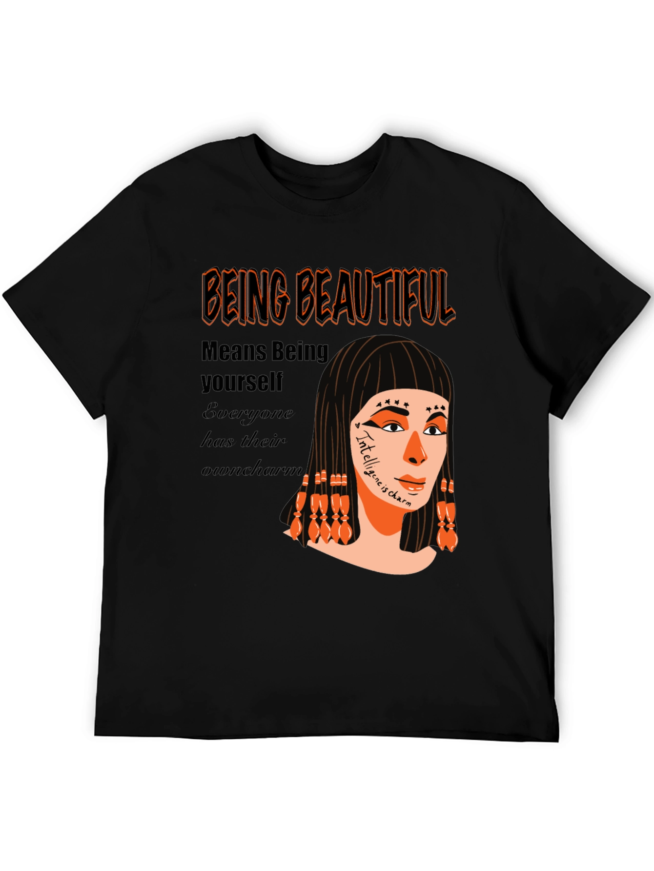 Black Unique Graphic T-Shirt - "Being Beautiful" Design view 5