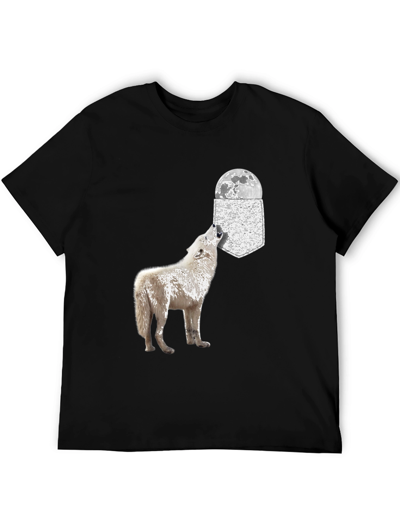 Black Wolf Howling at Moon Pocket T-Shirt view 5