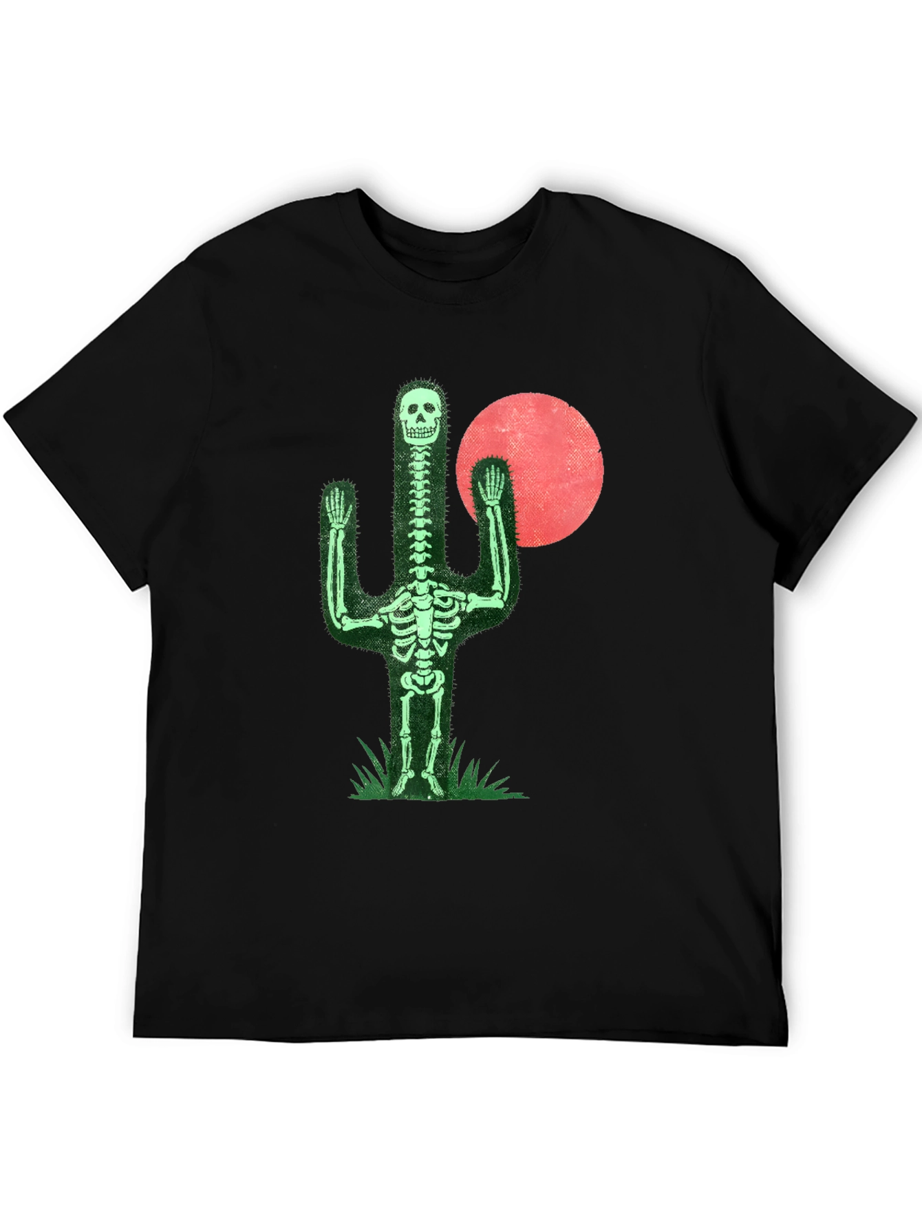 Black Skeleton Cactus Graphic Tee - Novelty Print Shirt view 5