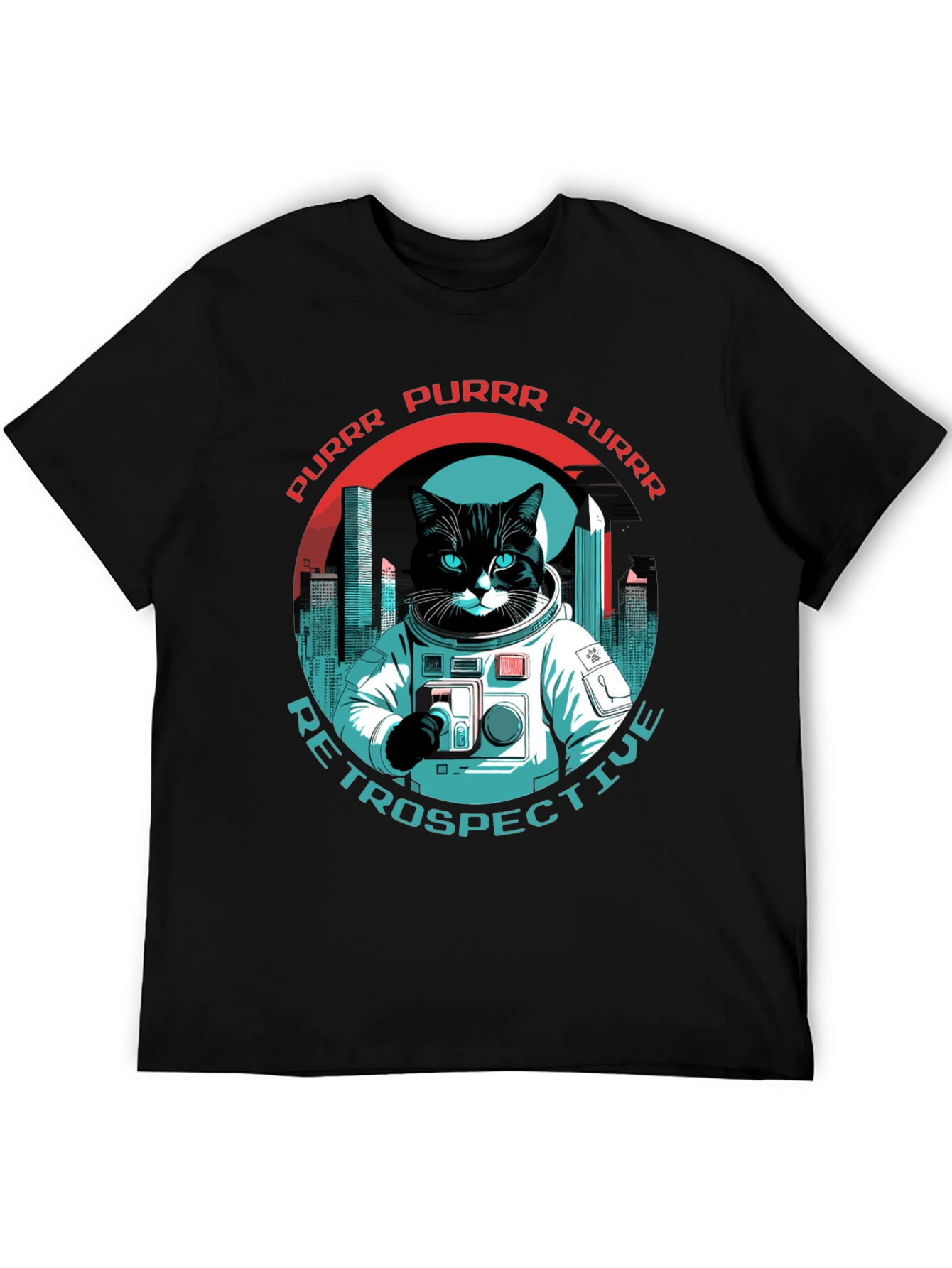 Black Cat Astronaut T-Shirt - Purrr Retrospective Tee view 5