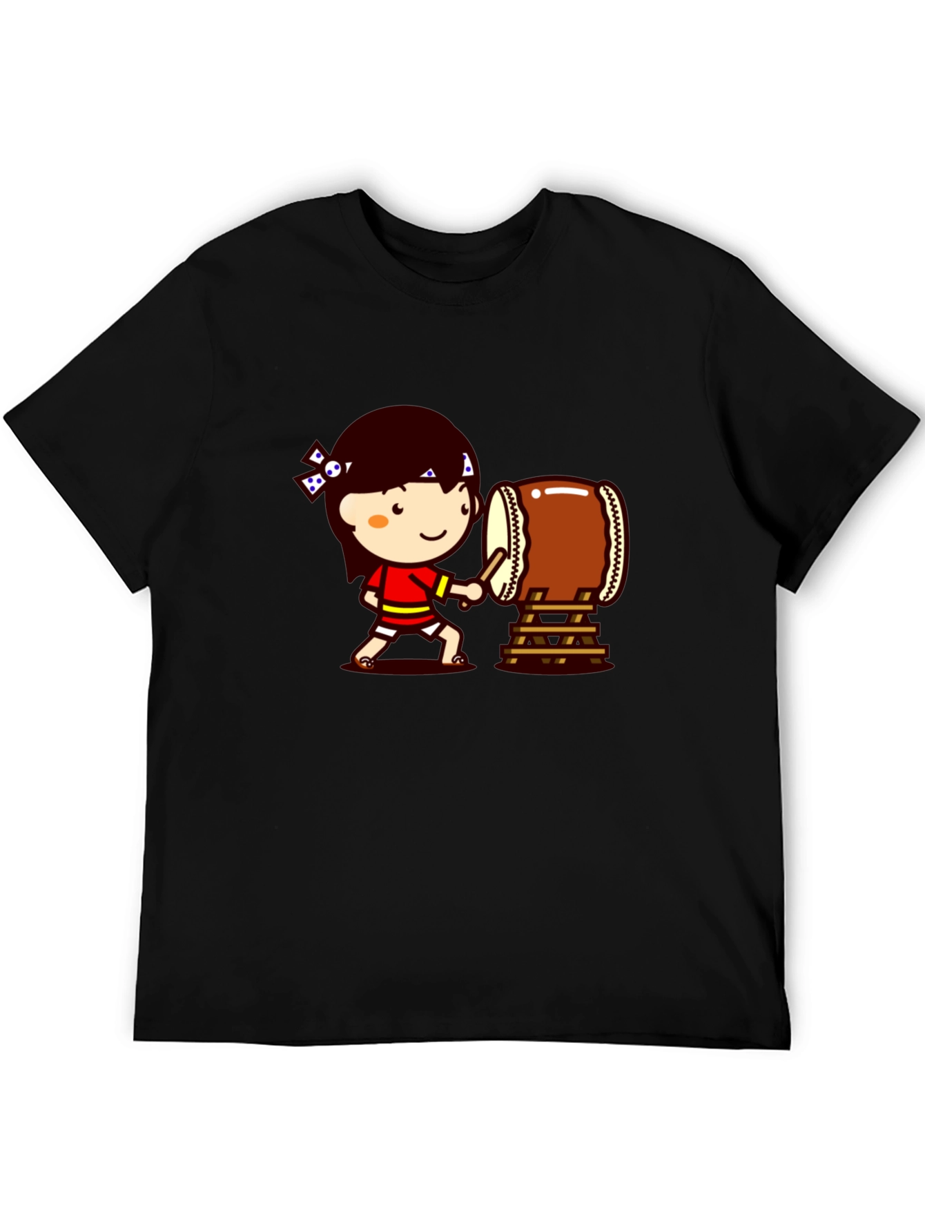 Black Cartoon Drummer Black T-Shirt view 5