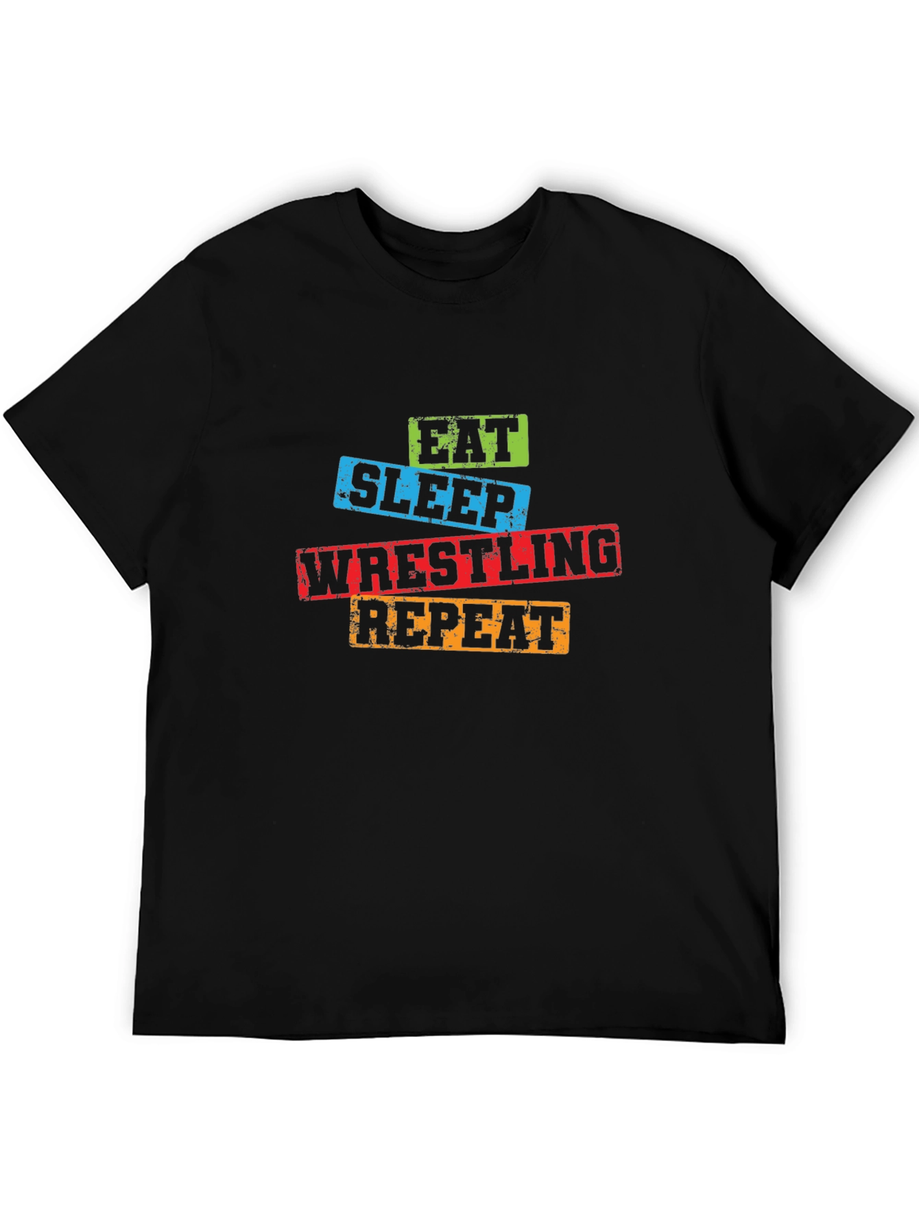Black Eat Sleep Wrestling Repeat Graphic Tee view 5
