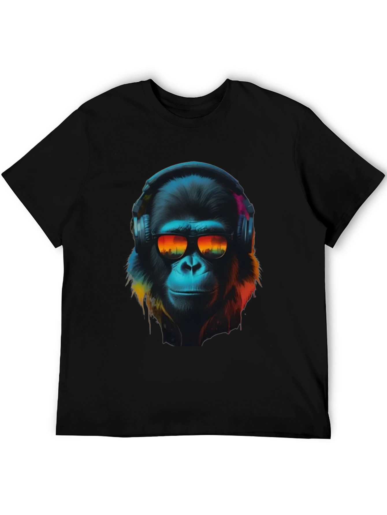 Black Cool Ape Graphic T-Shirt - DJ Gorilla in Headphones view 5