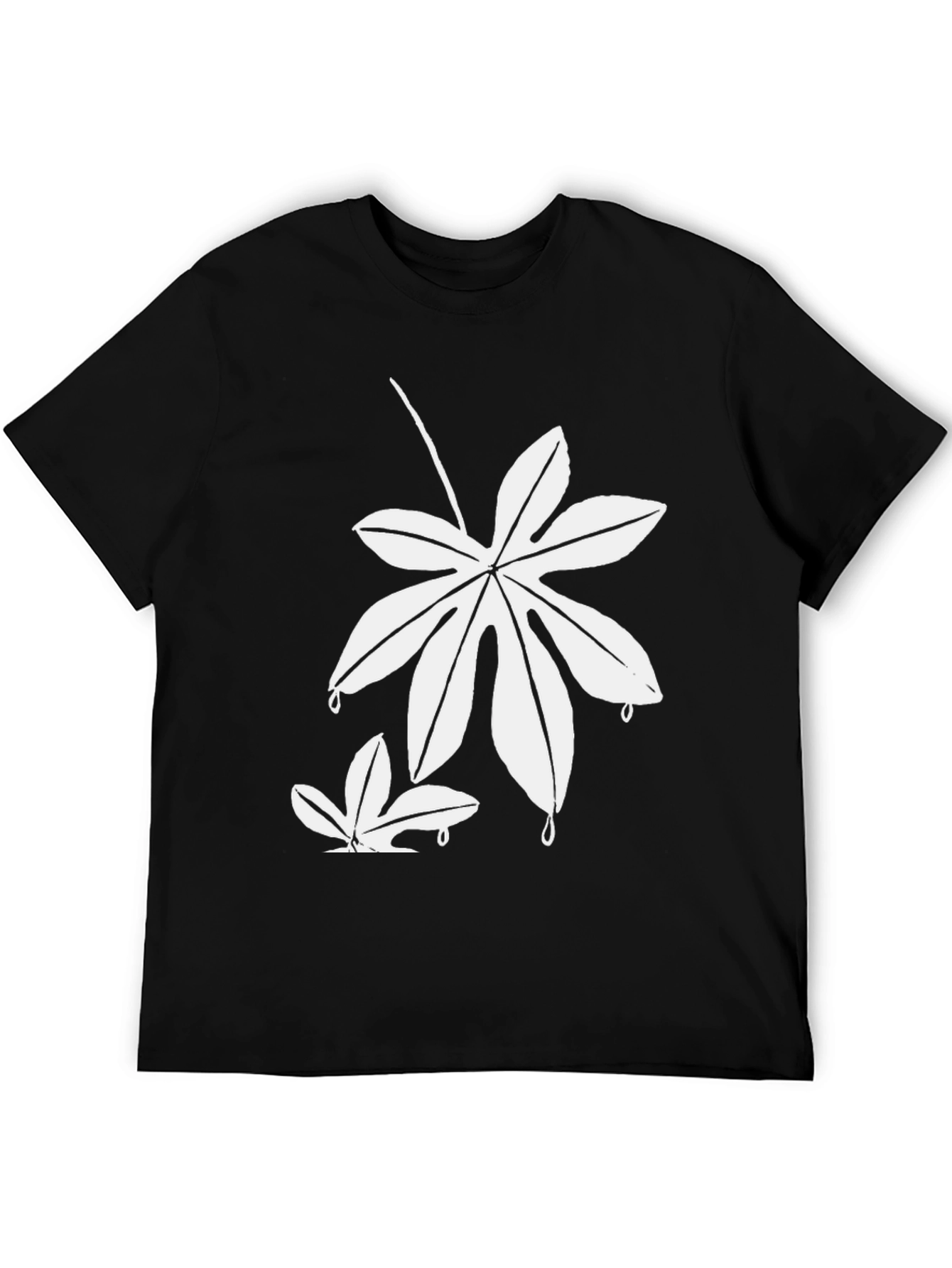 Unique White Leaf Design Black T-Shirt - 5
