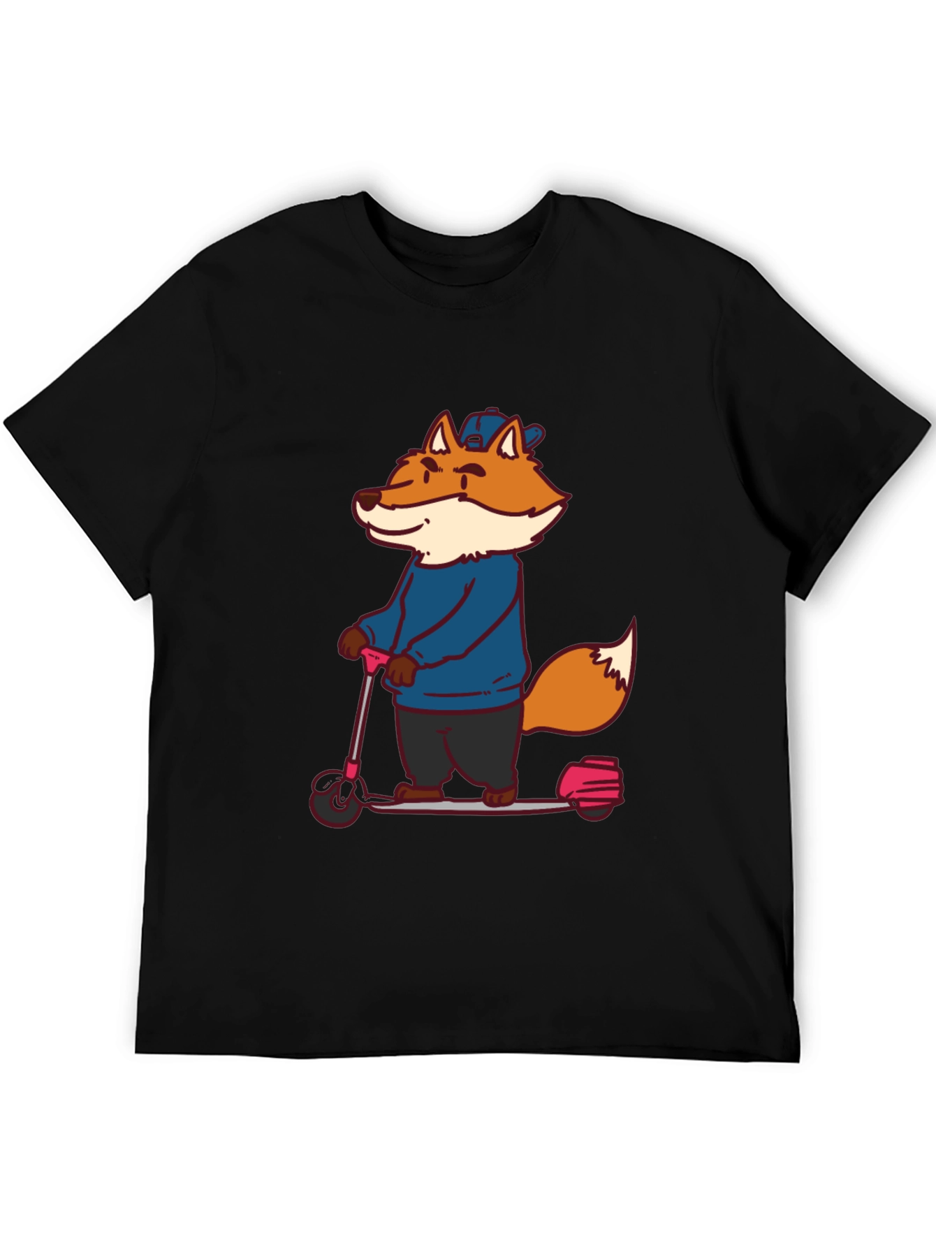 Black Fox on Scooter Graphic Tee - Unisex Black T-Shirt view 5