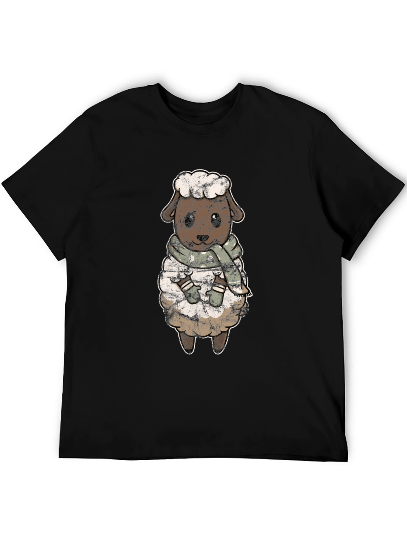 Black Cute Sheep Scarf T-Shirt view 5