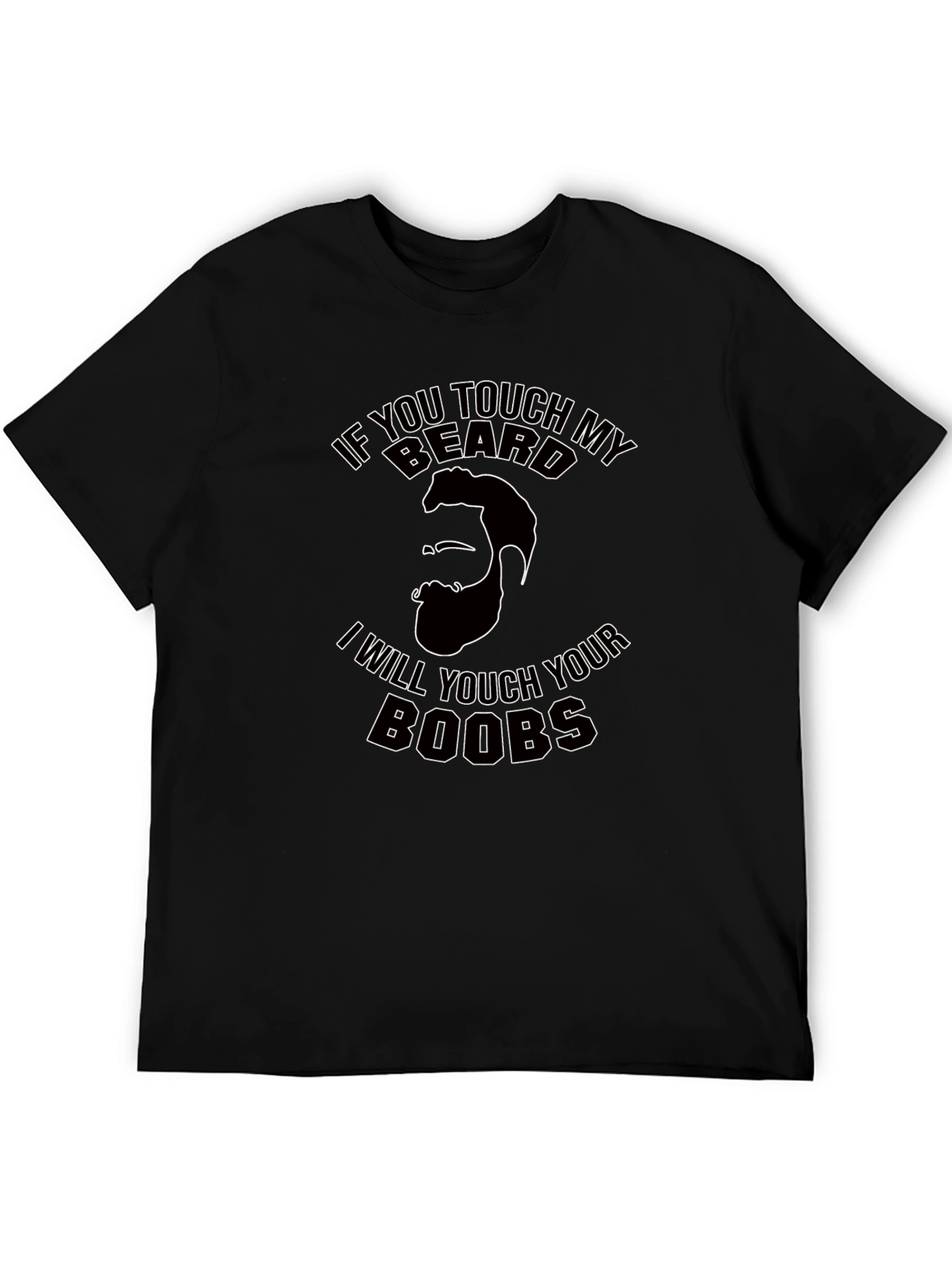 Black Funny Beard Graphic T-Shirt - If You Touch My Beard Tee view 5
