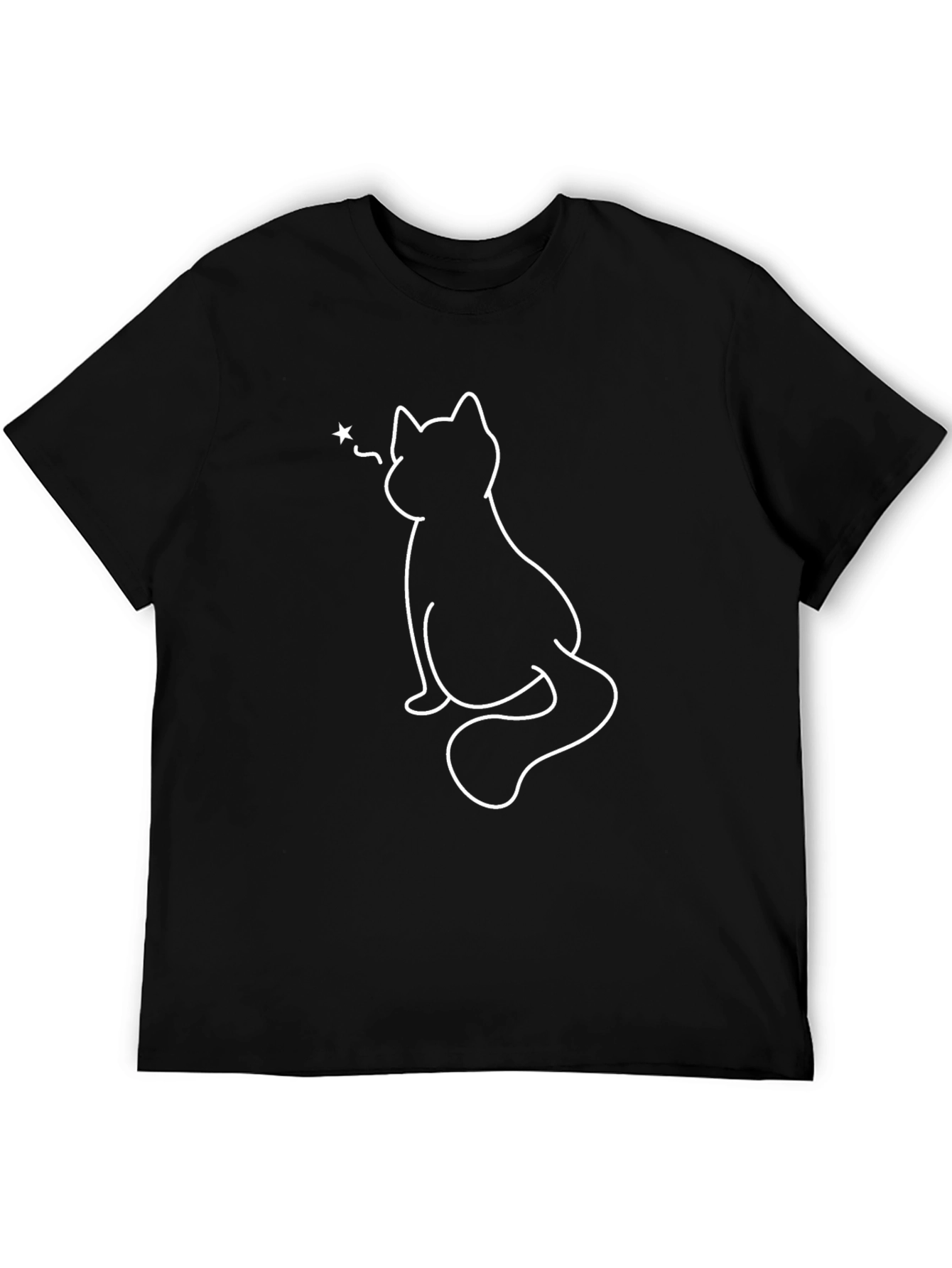 Black Minimalist Cat Silhouette Black T-Shirt view 5