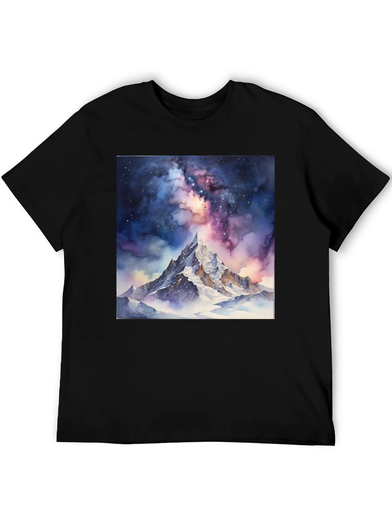 Black Galaxy Mountain Tee - Black Cotton T-Shirt view 5