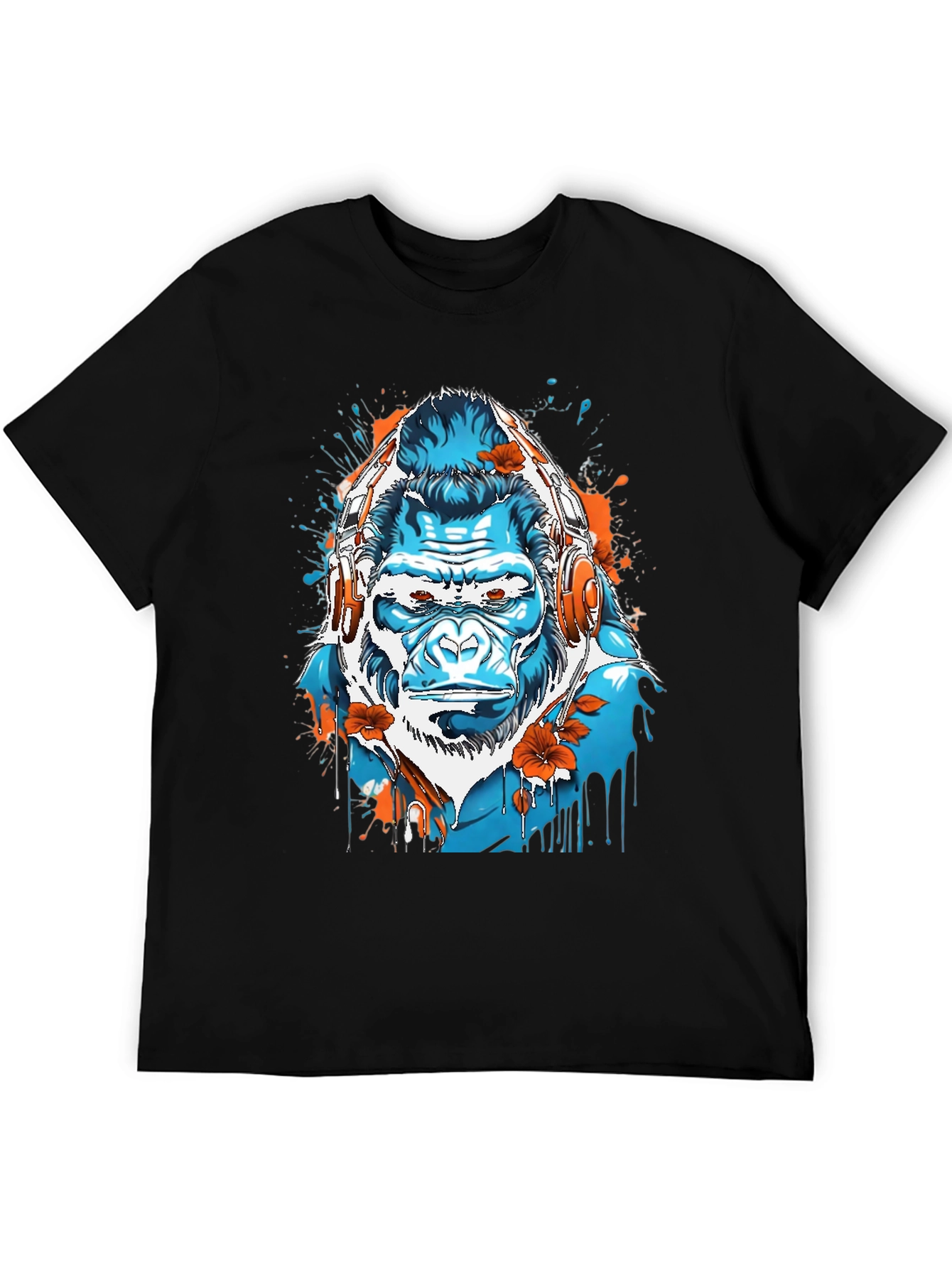Black Cool Gorilla with Headphones Graphic Tee view 5