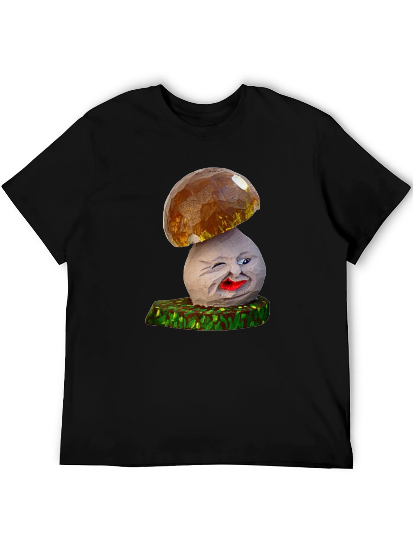 Black Funny Mushroom Character Graphic T-Shirt view 5