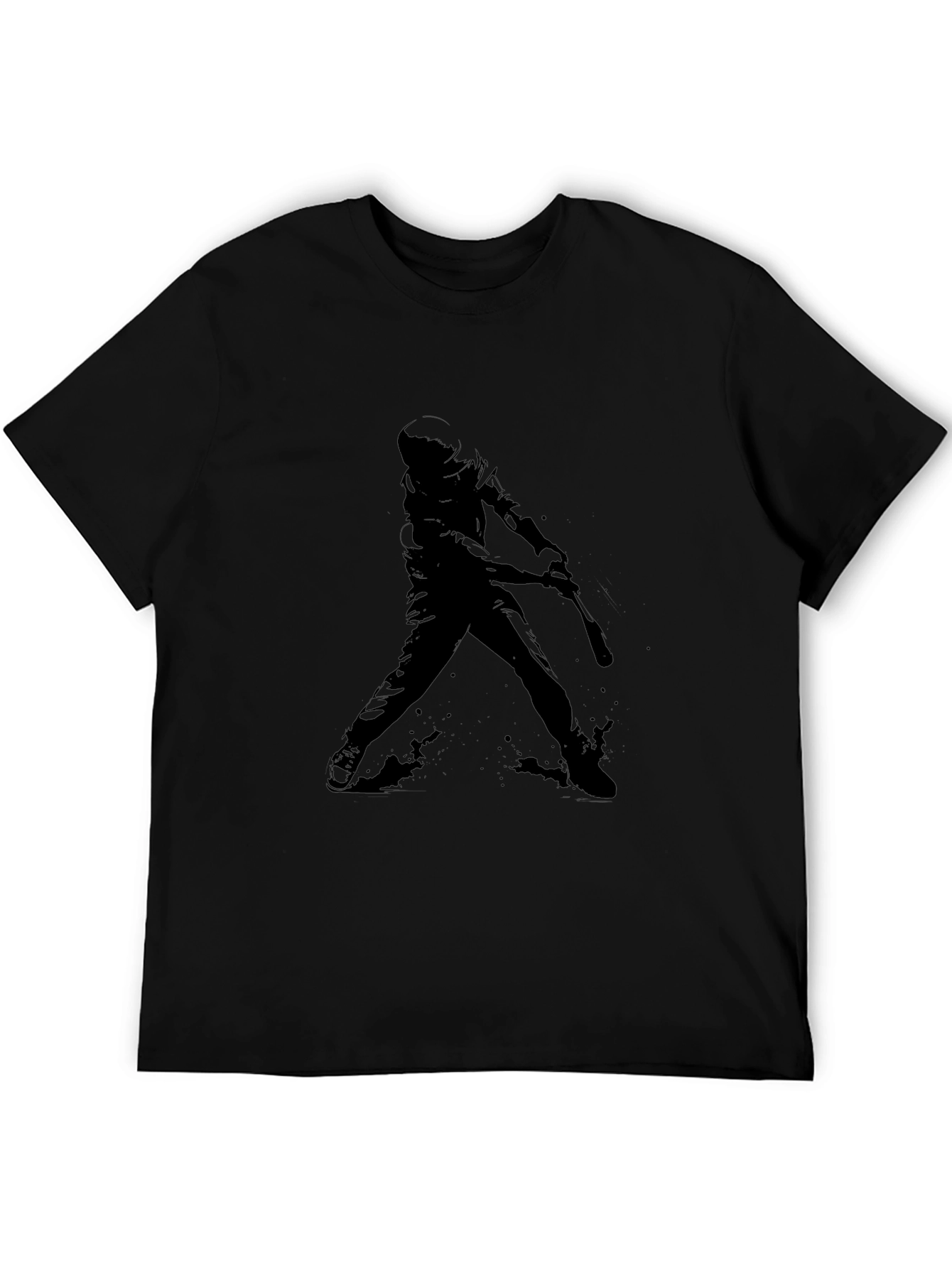 Black Baseball Player Silhouette Graphic Tee - Black Cotton Shirt view 5
