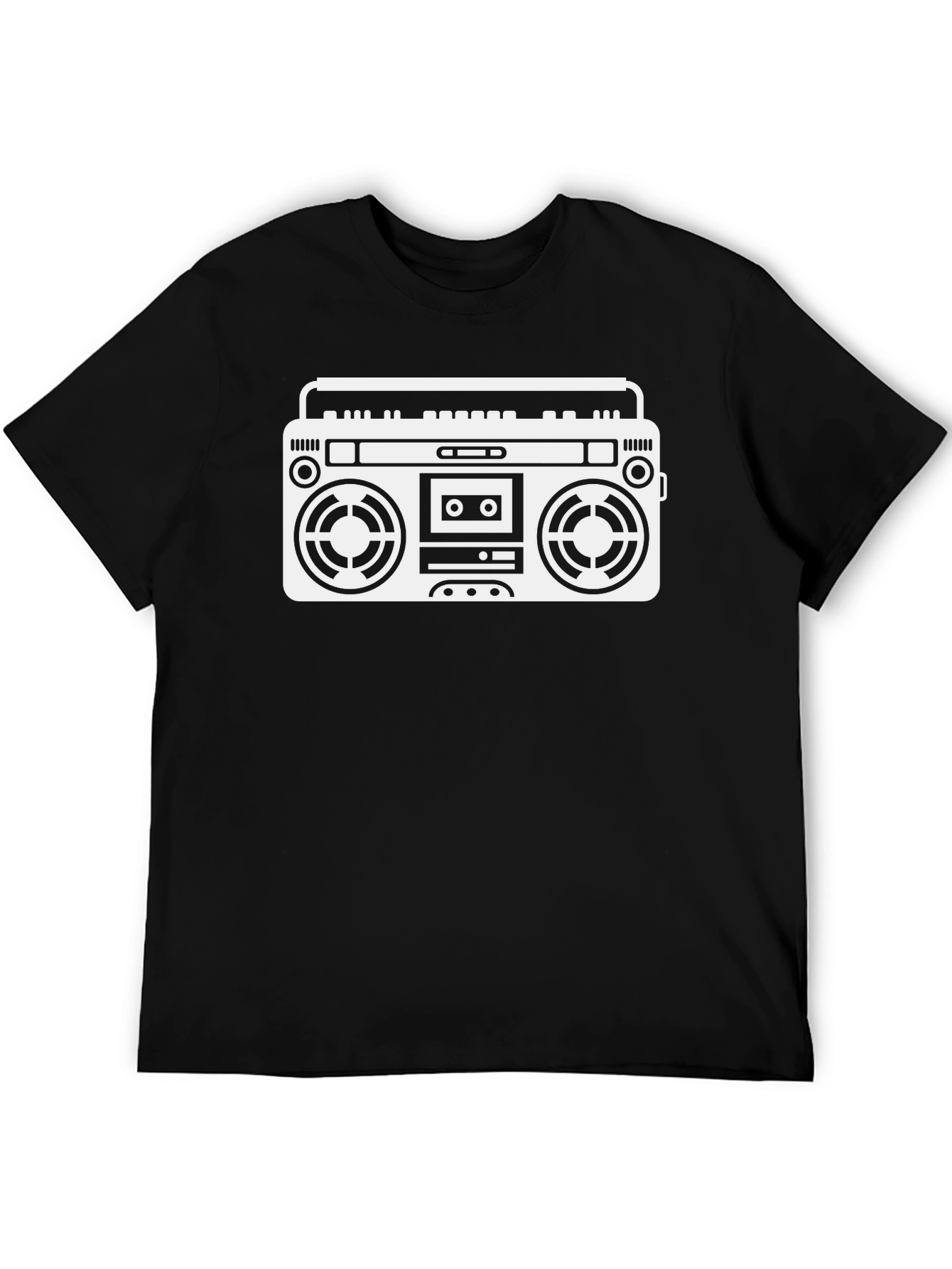 Black Retro Boombox Graphic Tee - Black Cotton T-Shirt view 5