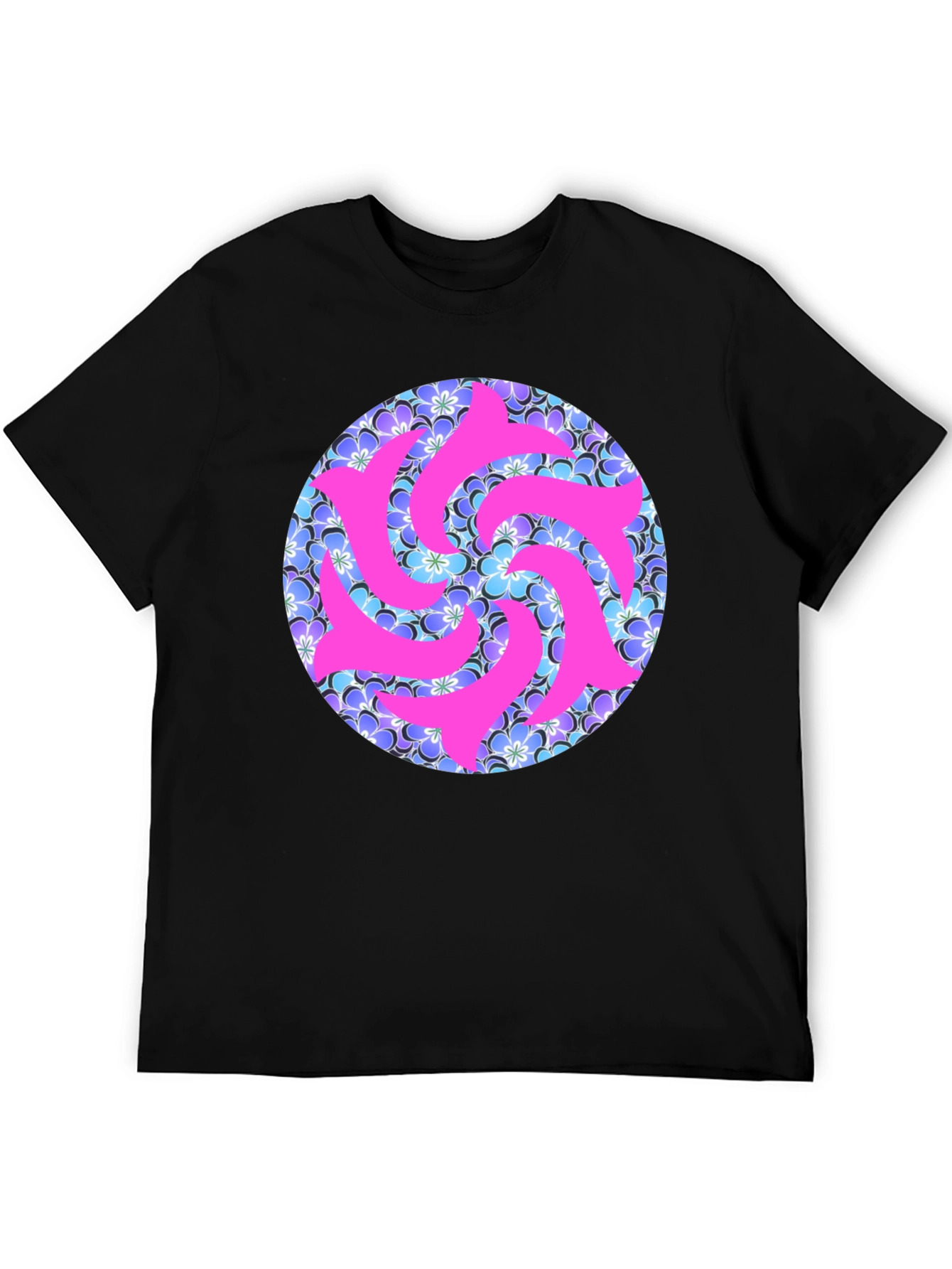 Black Vibrant Floral & Abstract Pink Swirl T-Shirt view 5