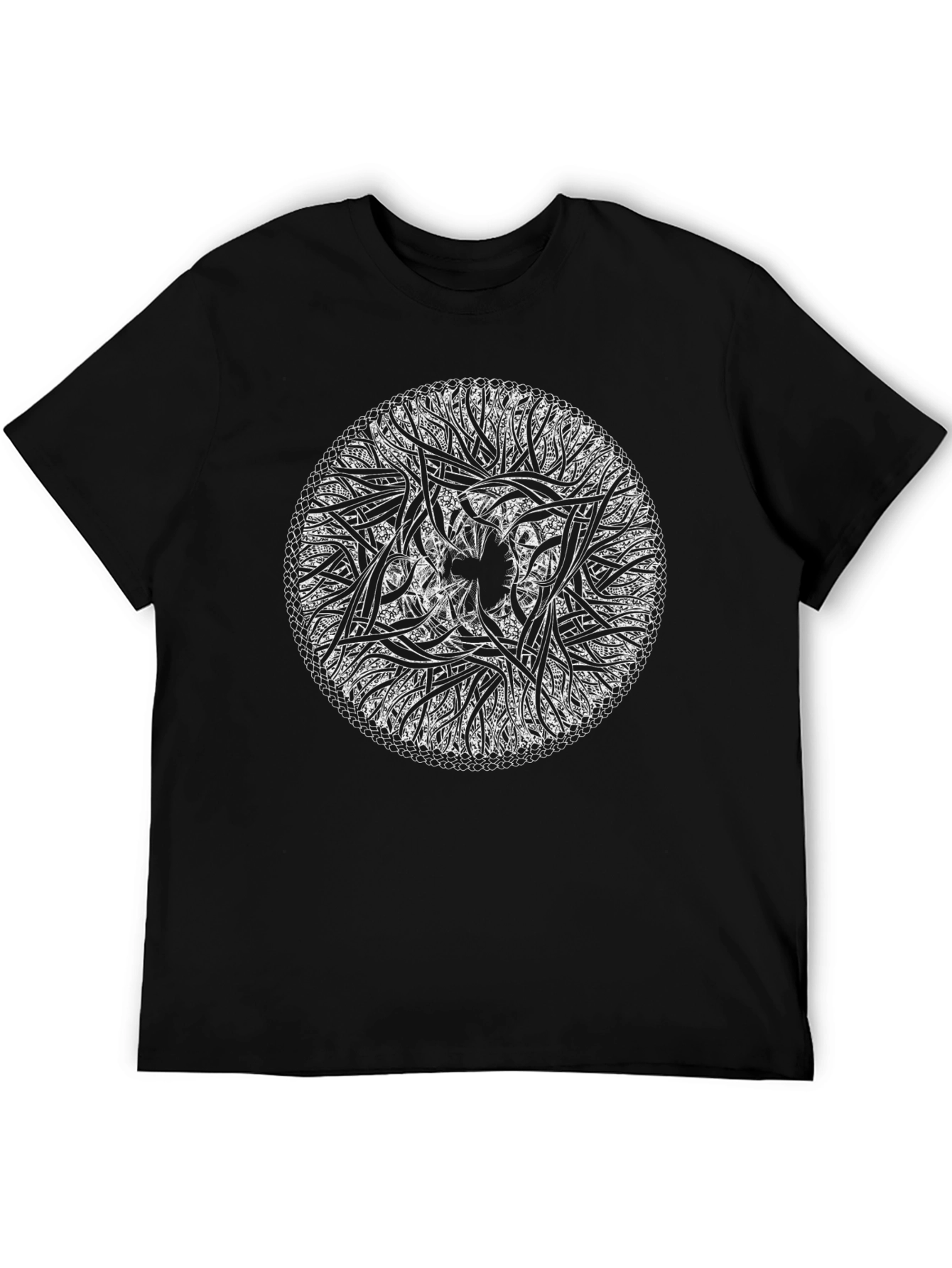Black Abstract Circular Design Black T-Shirt view 5