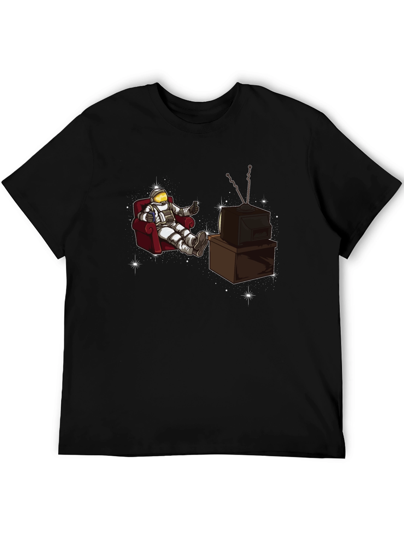 Black Astronaut Watching TV Graphic T-Shirt view 5