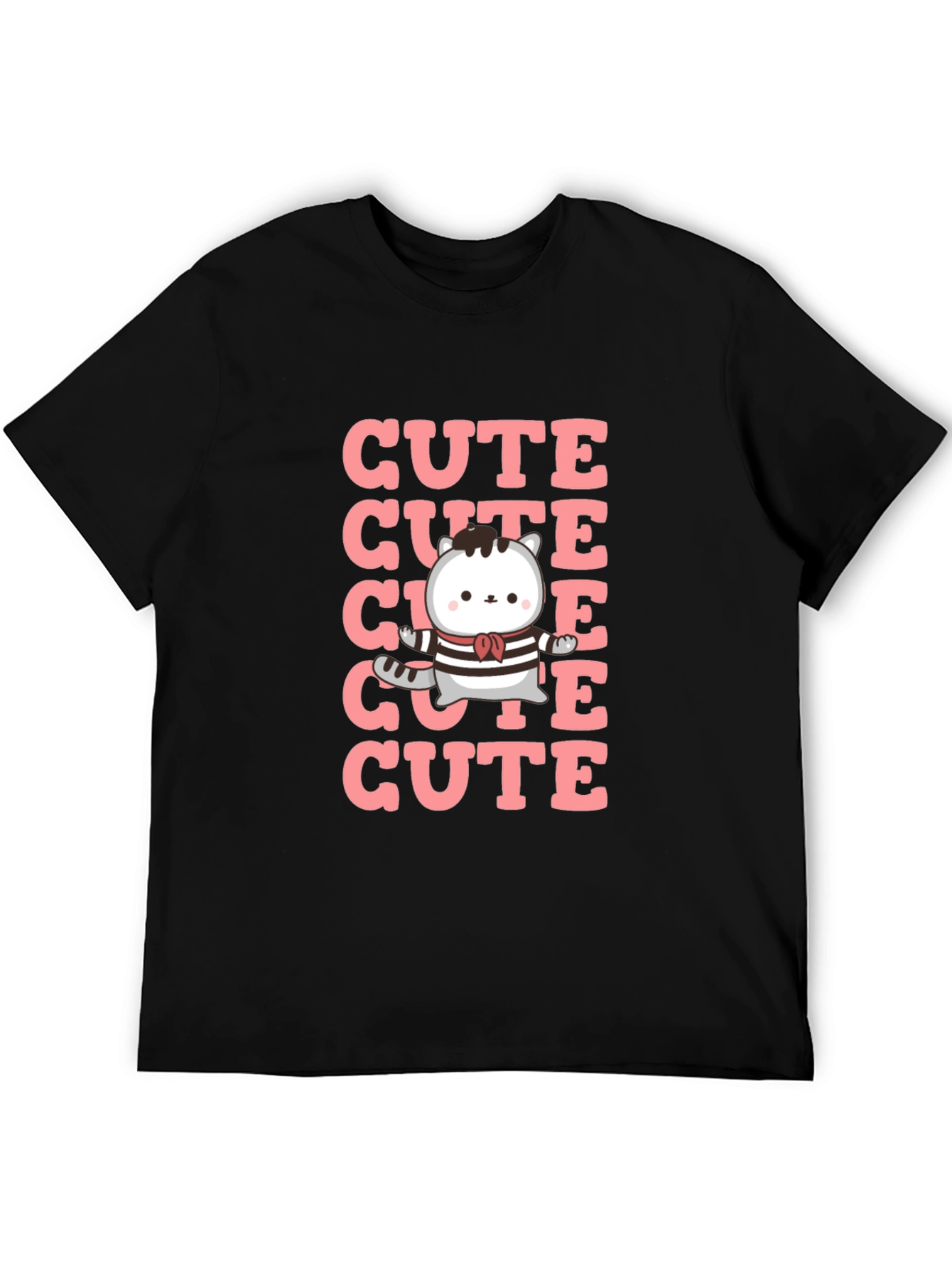 Black Cute Cat T-Shirt - Kawaii Kitten Design view 5