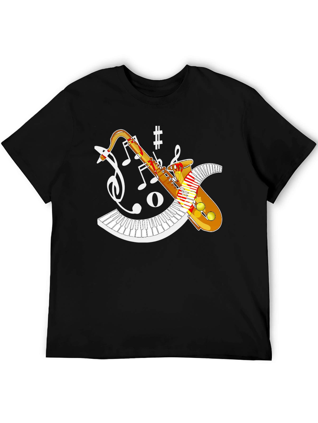 Black Saxophone Music Notes T-Shirt view 5