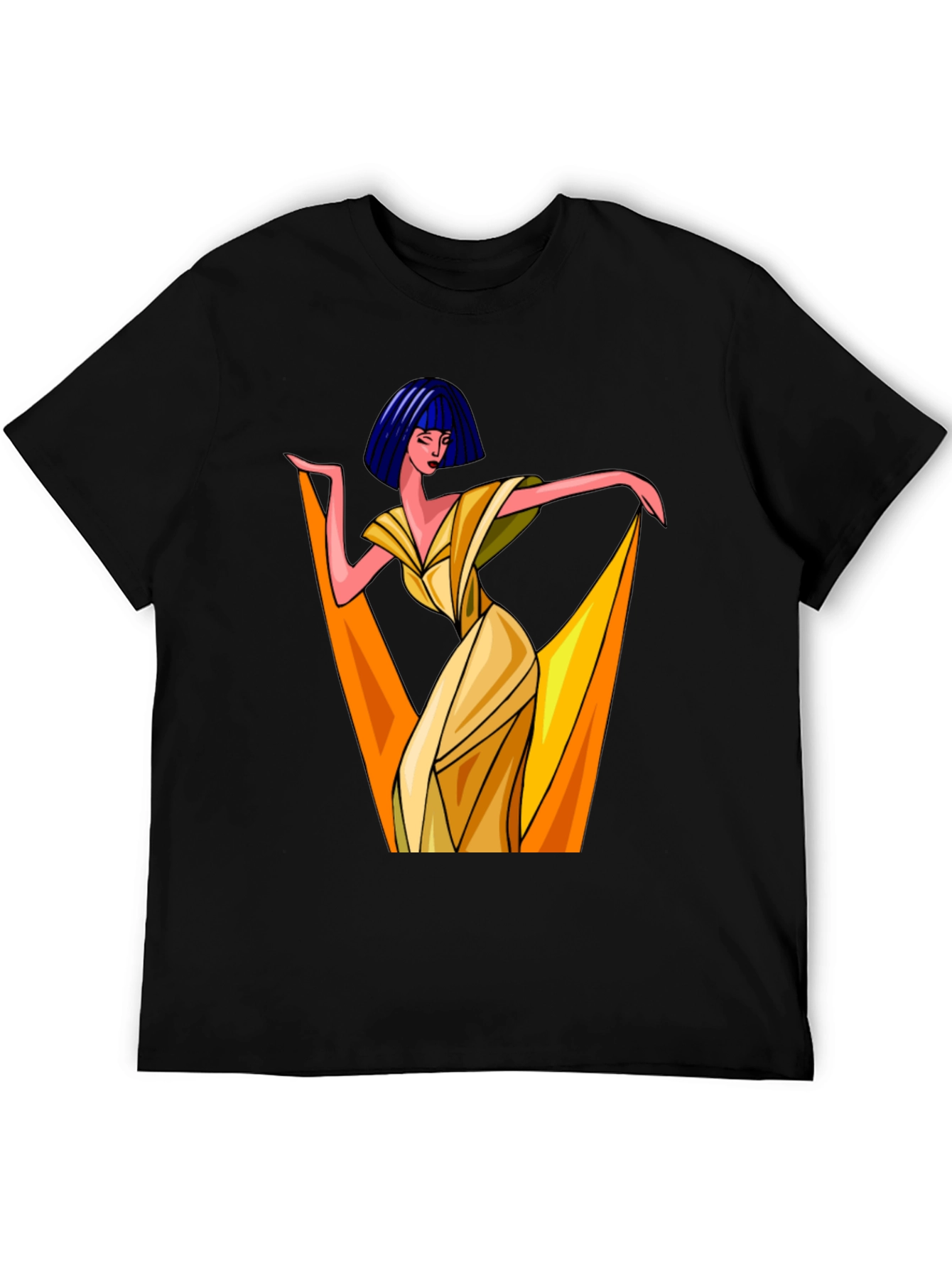 Black Art Deco Woman Graphic Tee - Stylish Black T-Shirt view 5