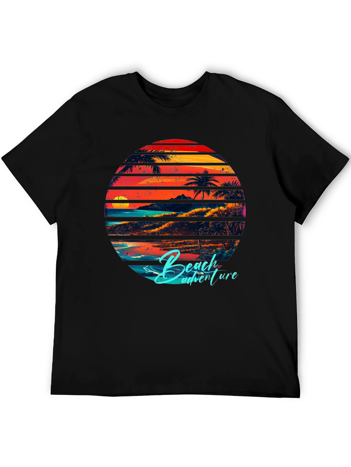 Black Retro Beach Adventure Graphic T-Shirt view 5