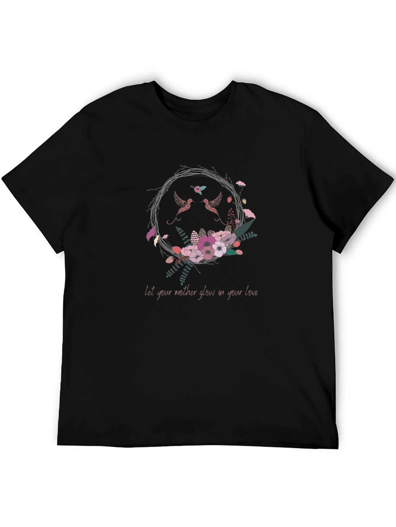 Black Floral Lovebirds Graphic T-Shirt view 5