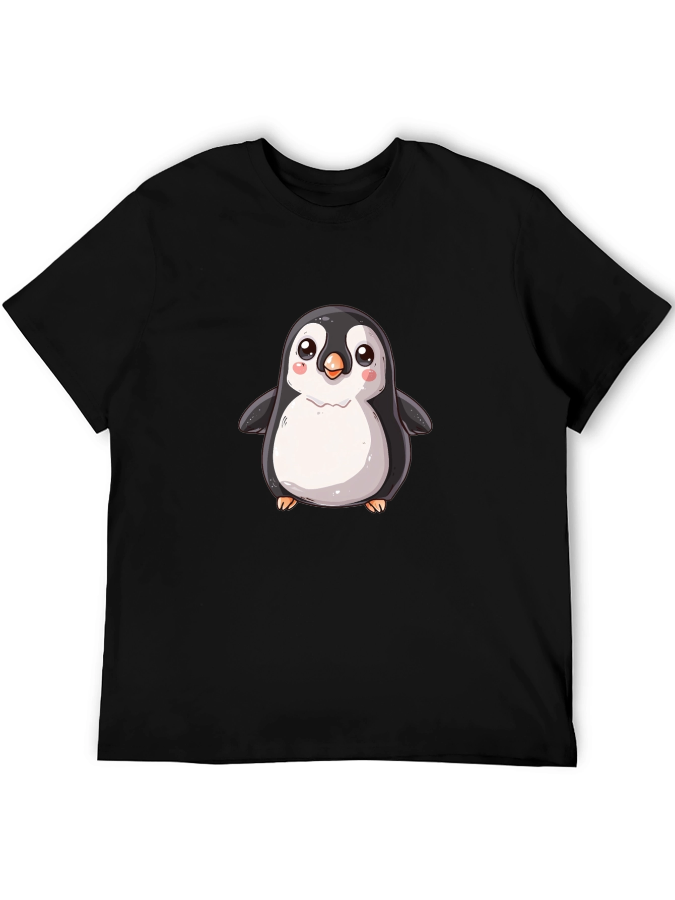 Black Cute Cartoon Penguin Black T-Shirt view 5