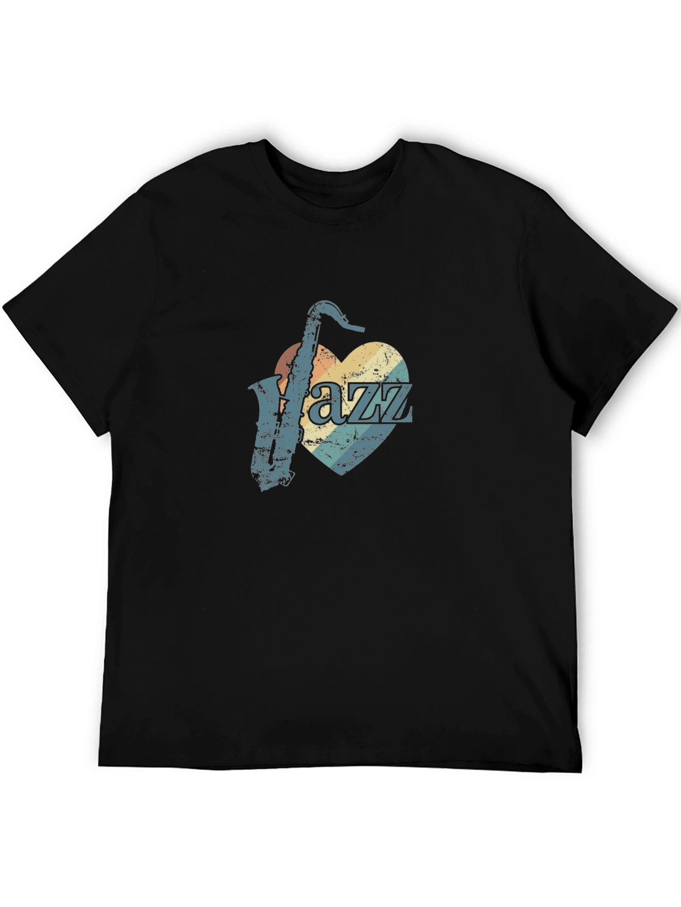 Black Vintage Jazz Saxophone Heart Graphic Tee - Black view 5
