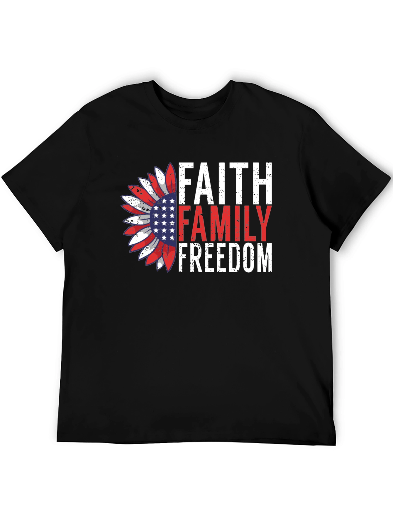 Black Faith Family Freedom Graphic Tee - Patriotic Sunflower Design view 5