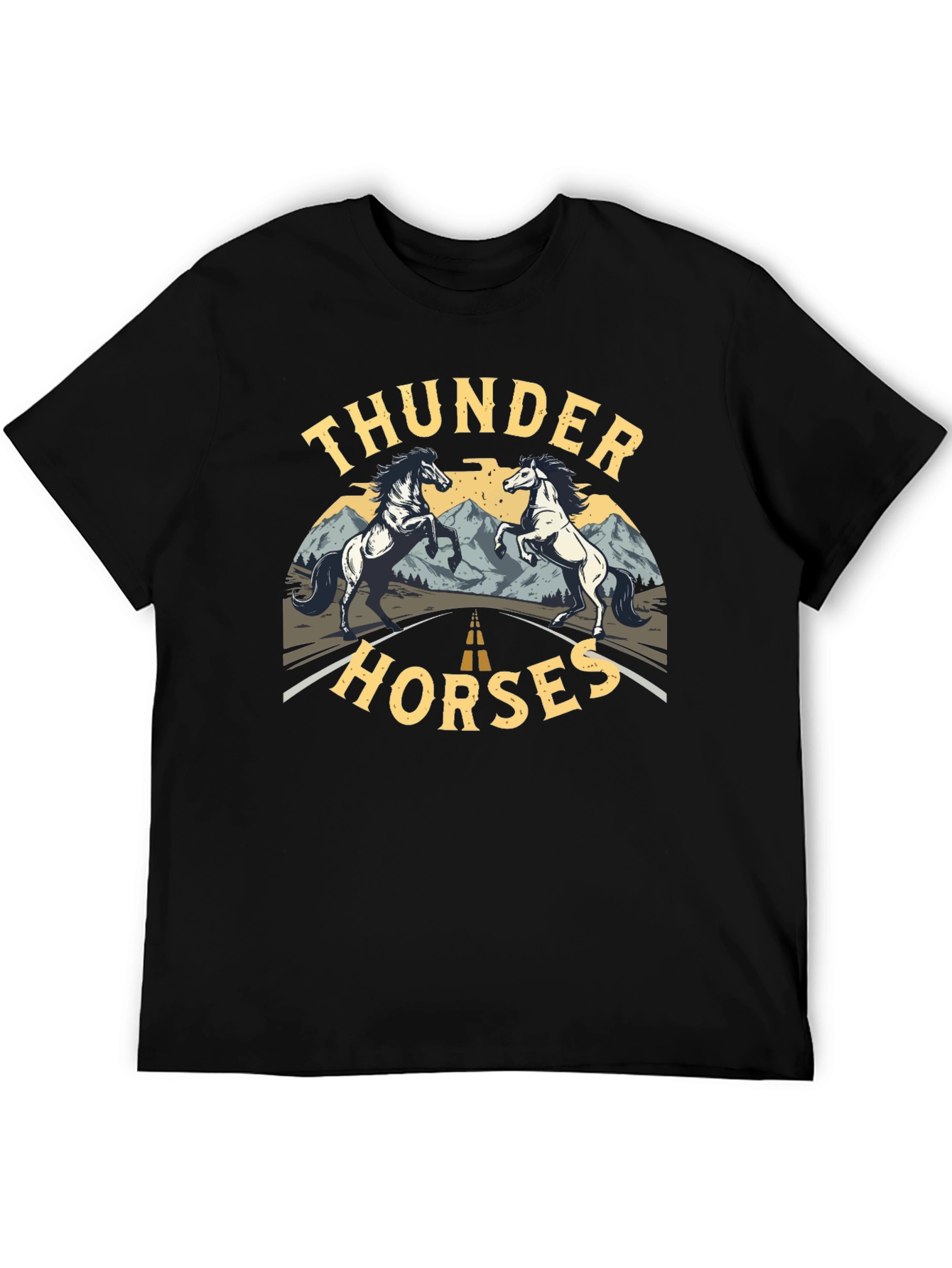 Black Thunder Horses Black Graphic T-Shirt view 5
