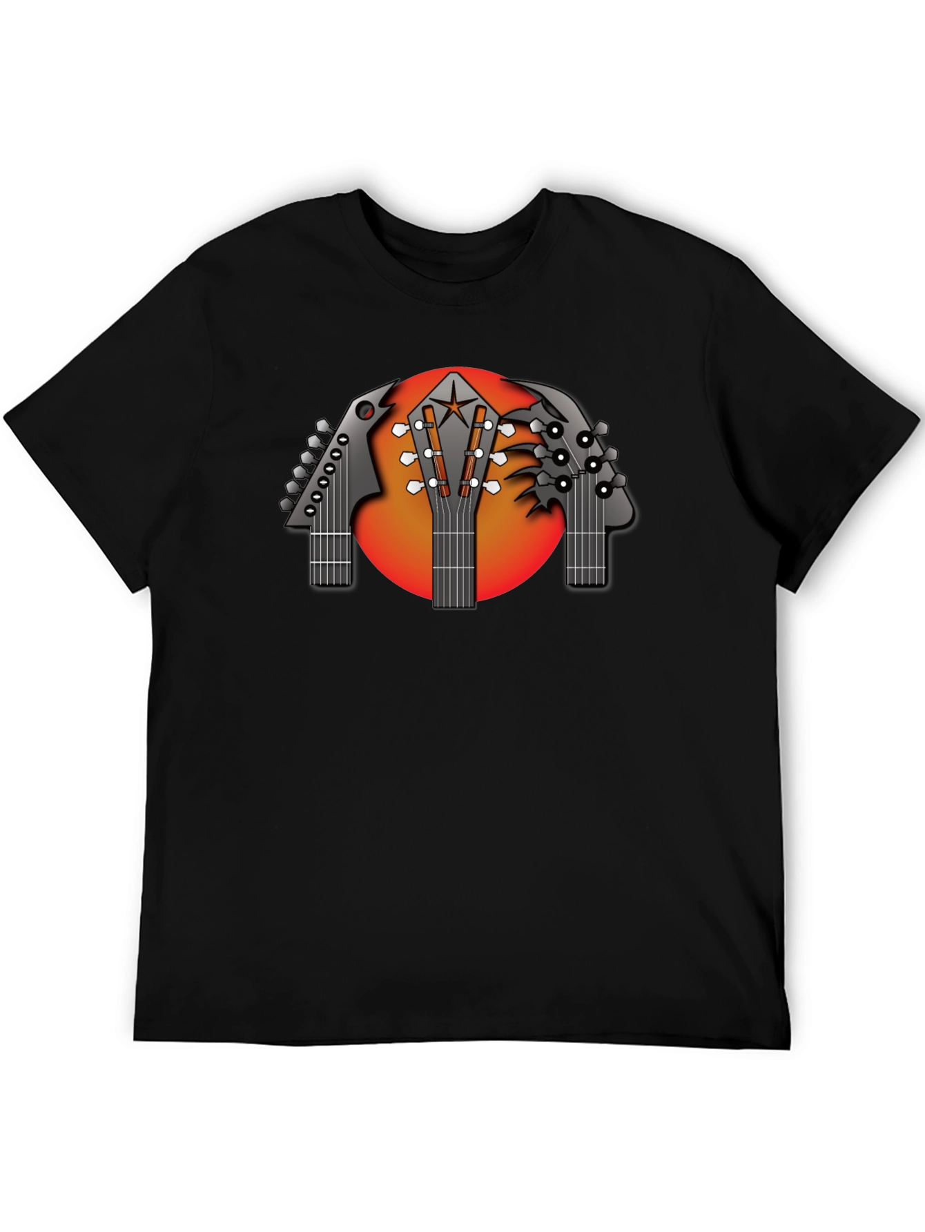 Black Guitar Headstock Graphic Black T-Shirt view 5
