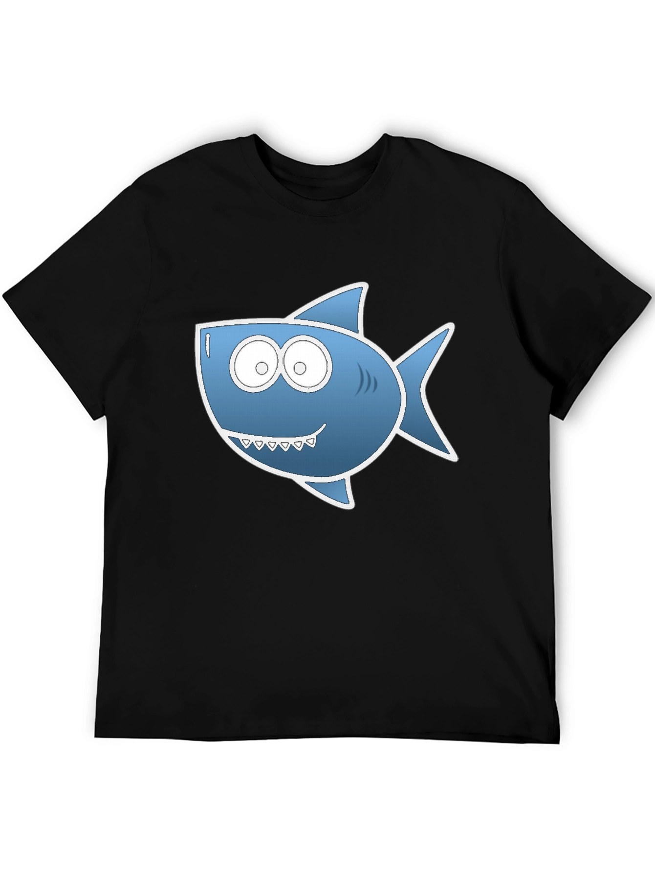 Black Cartoon Shark Graphic Tee - Black Cotton Blend view 5
