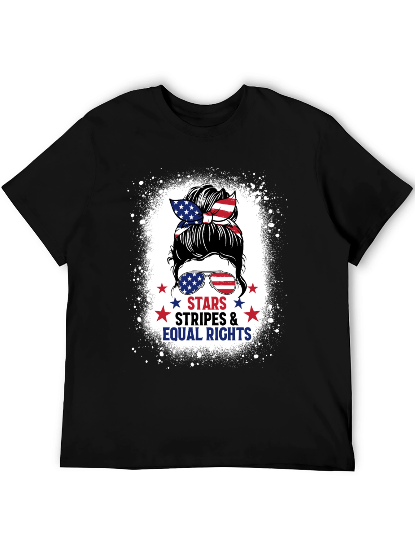 Black Stars Stripes & Equal Rights Messy Bun T-Shirt view 5