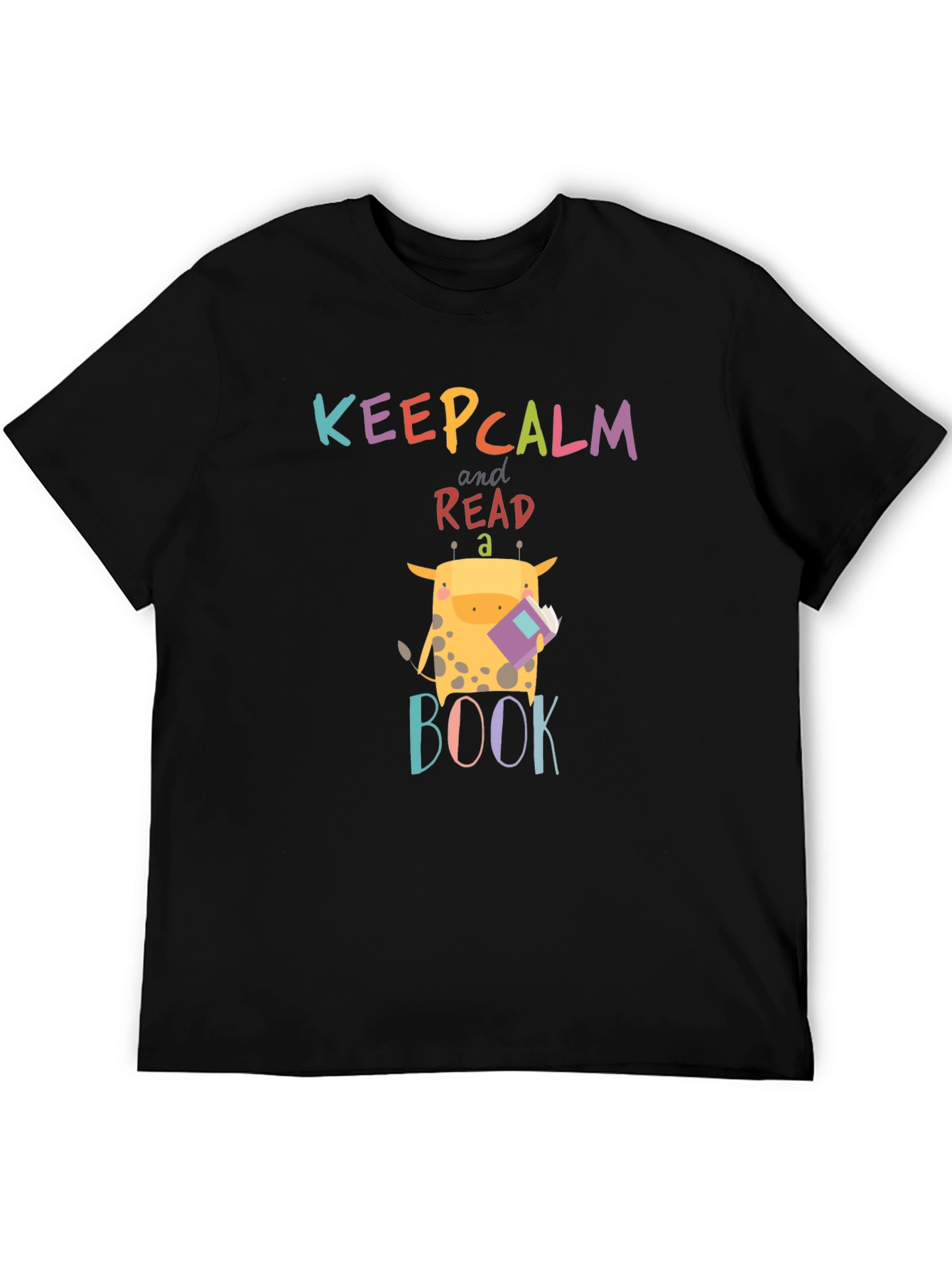 Black Keep Calm Read a Book Giraffe Graphic Tee view 5