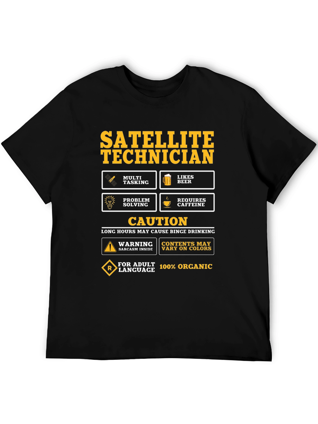 Black Satellite Technician Novelty T-Shirt view 5