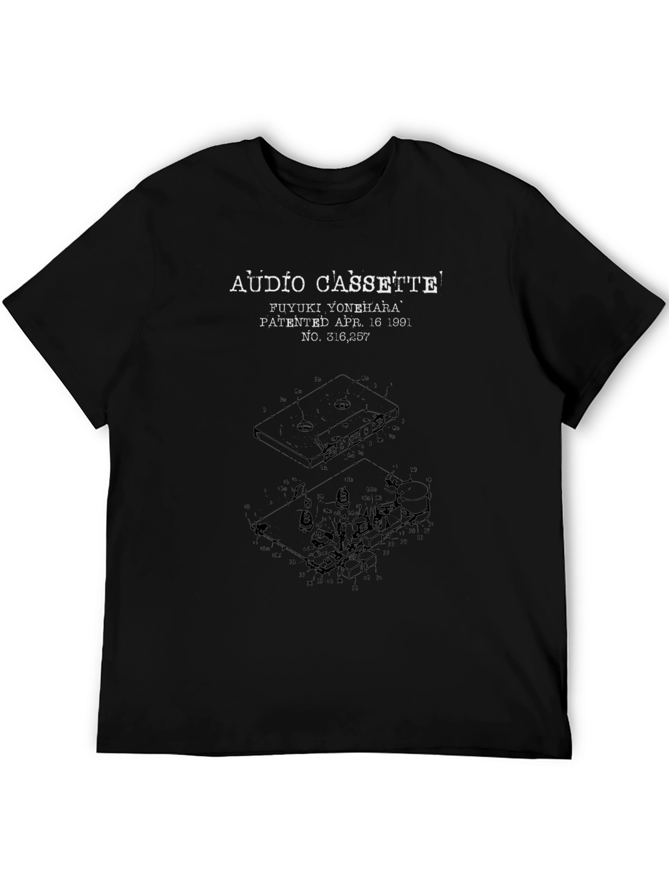 Black Audio Cassette Patent T-Shirt view 5