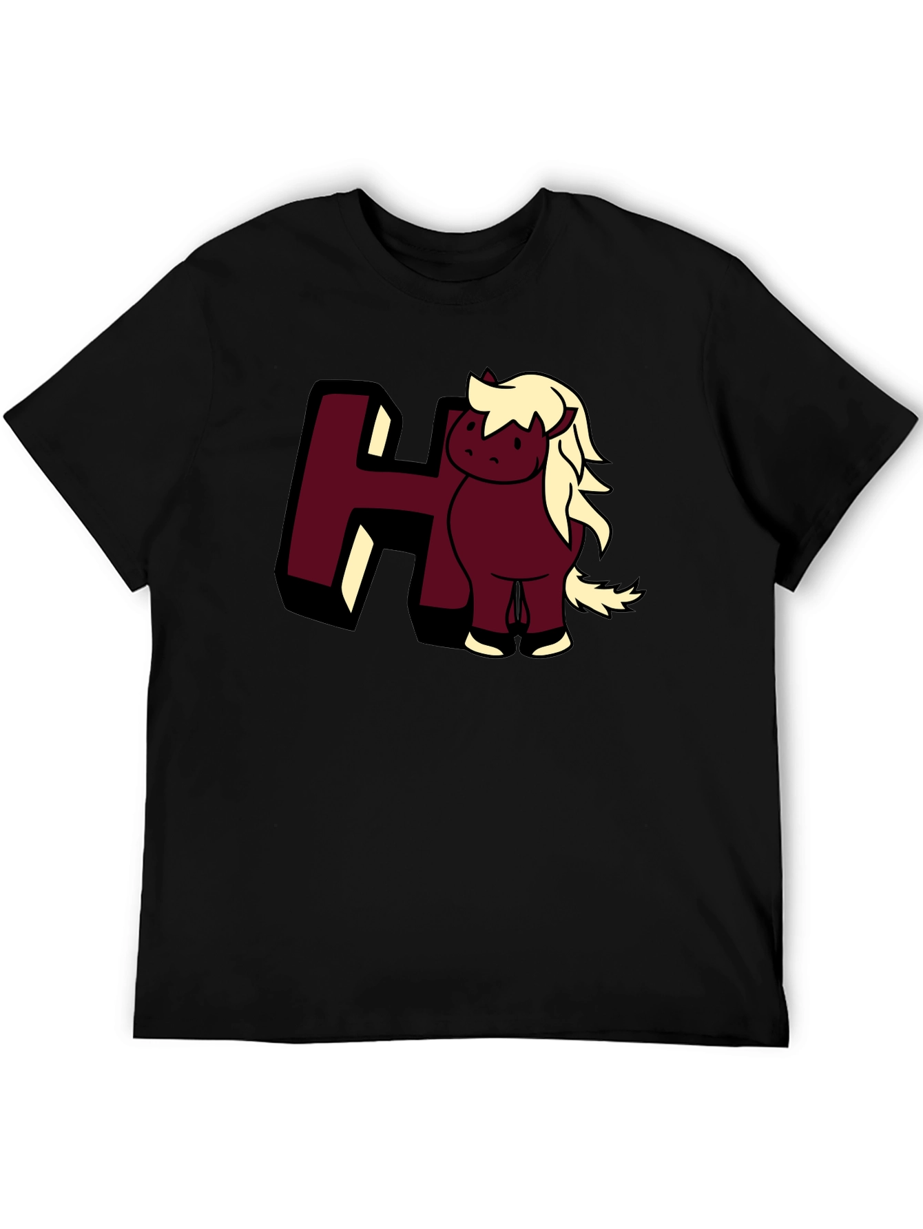 Black Cartoon Horse Tee: Cute Animal Graphic T-Shirt view 5