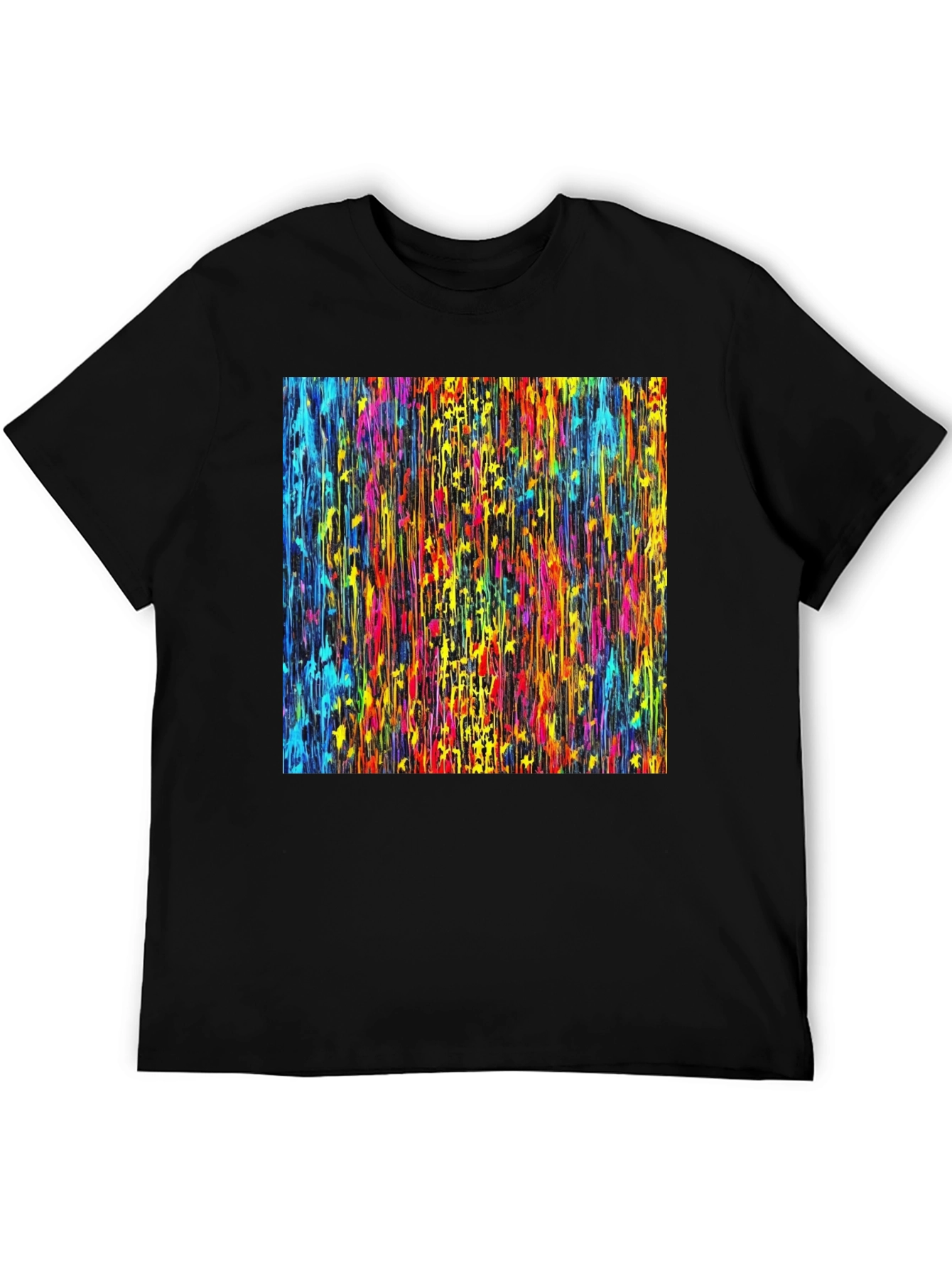 Black Vibrant Dripping Paint Graphic Tee - Artsy Black T-Shirt view 5
